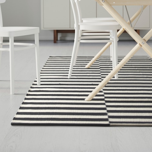 IKEA STOCKHOLM Rug, Flatwoven, Handmade Black stripe, Off-white strip