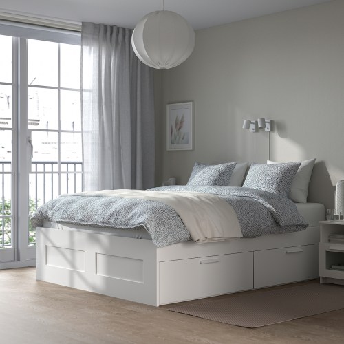 IKEA BRIMNES Bed Frame with Storage 158 x 206 cm White, Lonset