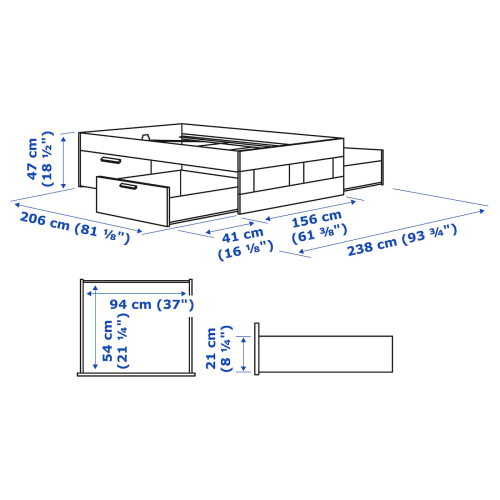 IKEA BRIMNES Bed Frame with Storage 158 x 206 cm White, Lonset