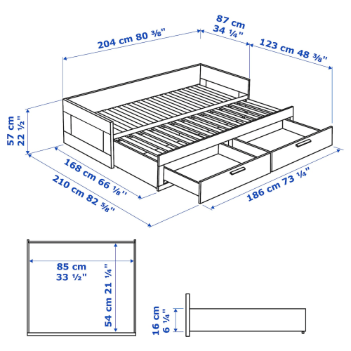 IKEA BRIMNES Day-bed Frame with 2 Drawers 80x200cm, White