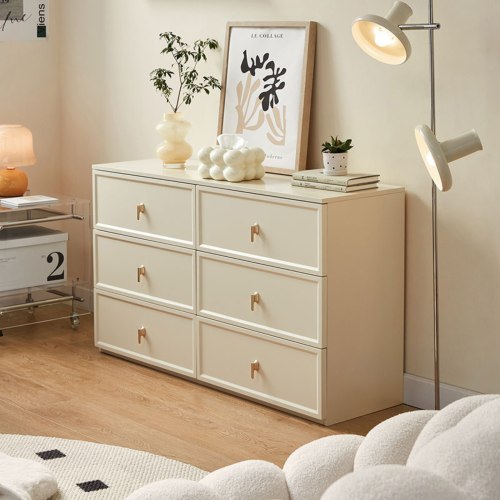 Modern Wood 6-Drawers Cream/Walnut Dresser Storage Cabinet for
