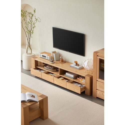 Solid Wood TV Unit with Storage, 180cm Wide