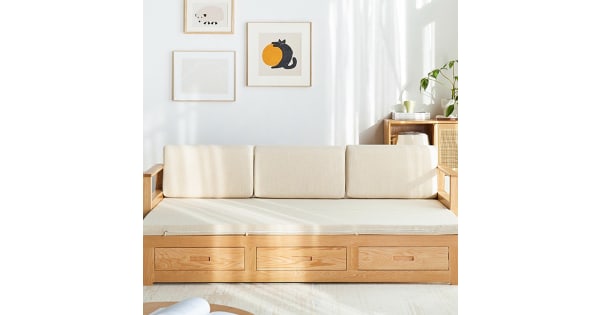 Solidwood Kano Sofa Bed+ Drawer Beige, Furniture