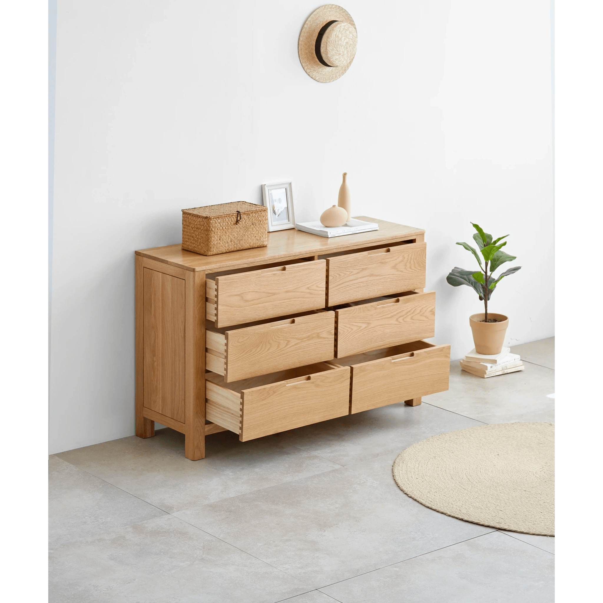Solidwood Norway Chest of 6 drawers, 120x40CM, Natural Wood
