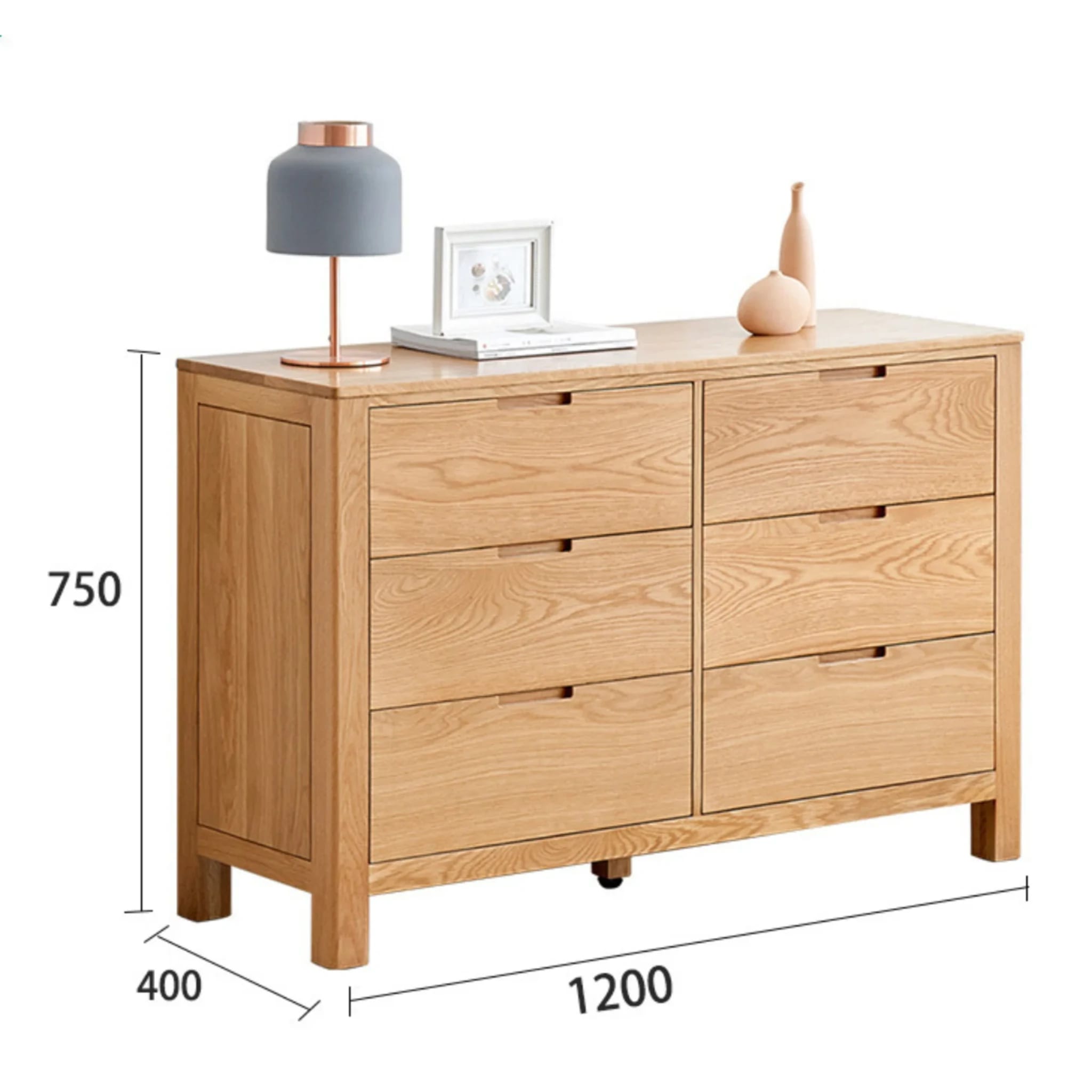 Solidwood Norway Chest of 6 drawers, 120x40CM, Natural Wood