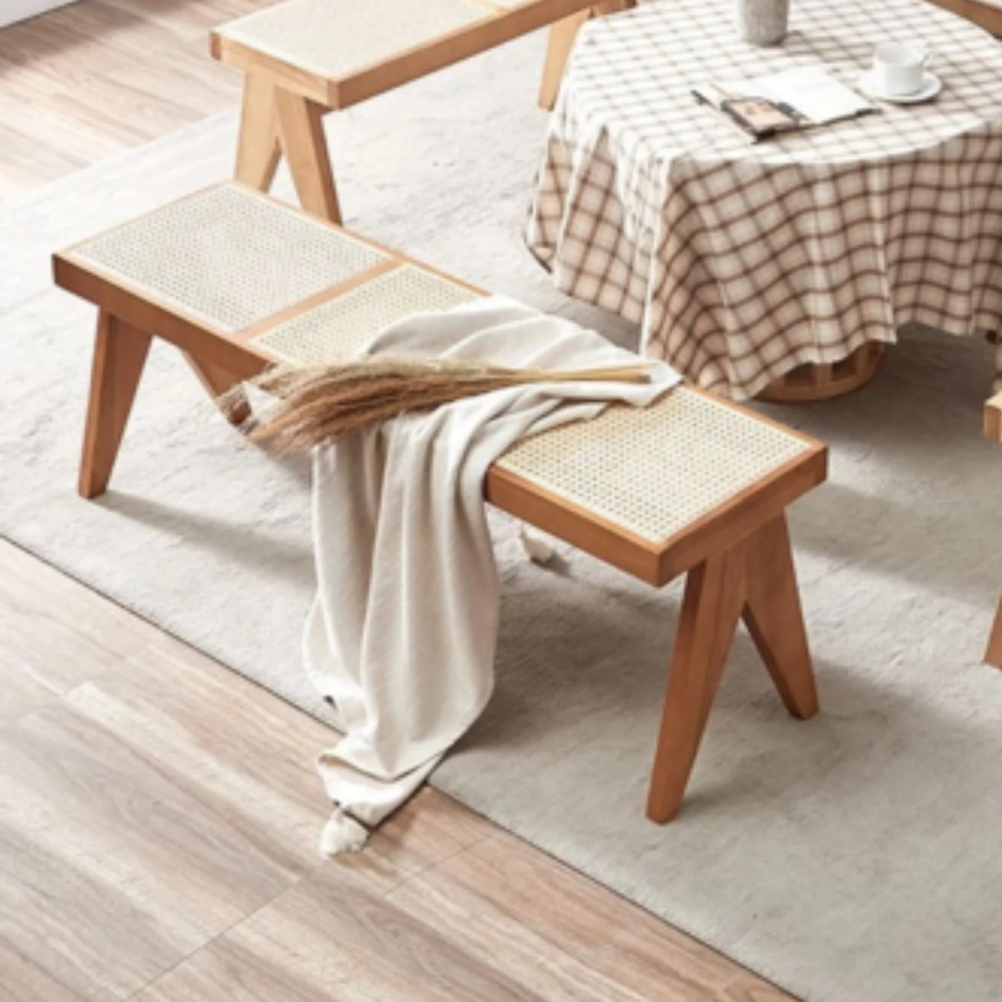 BohoBoho Monte Solid Wood & Rattan Bench, Dark Wood