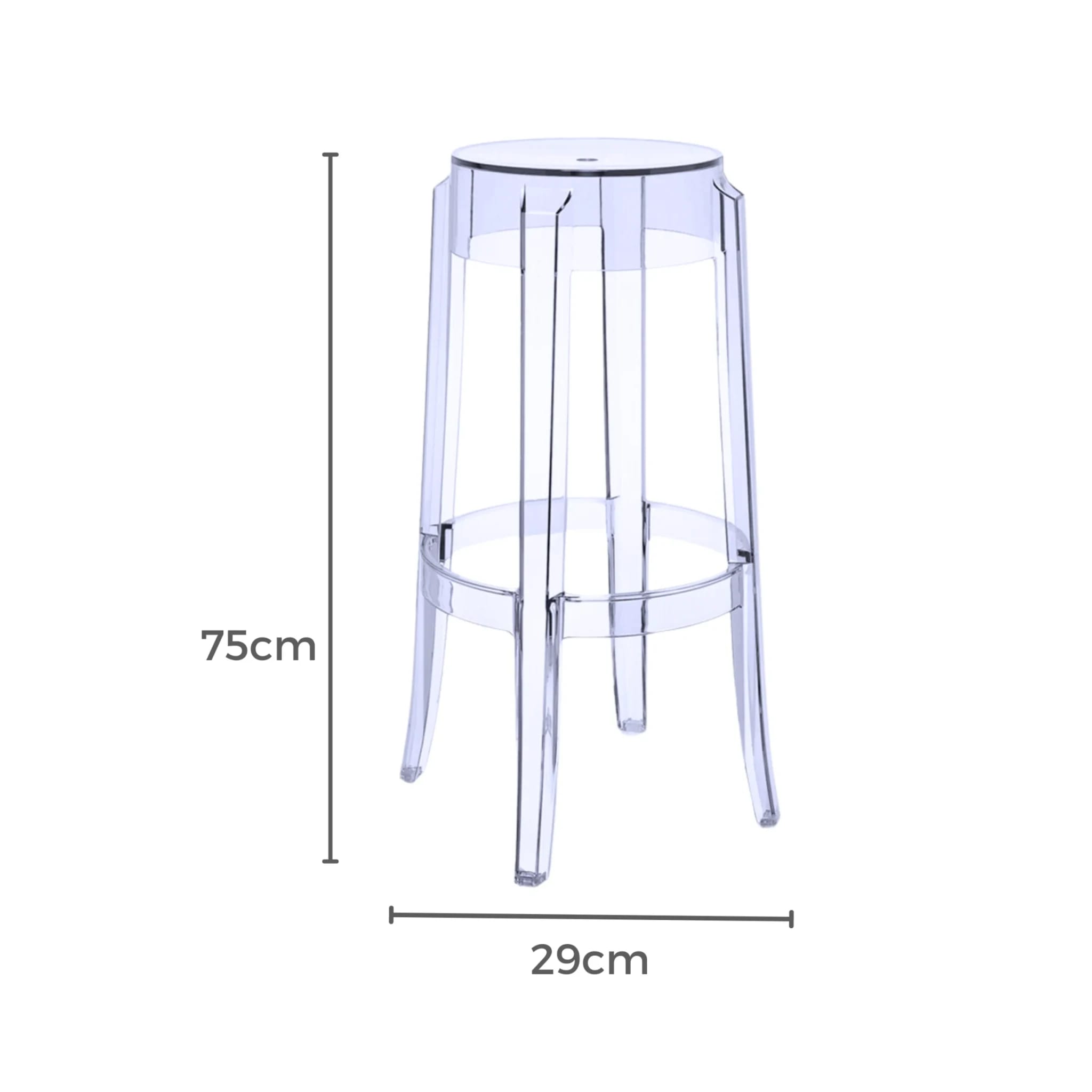 MODE Philippe Starck Charles Ghost Bar Stool Replica 75cm, Set of 2