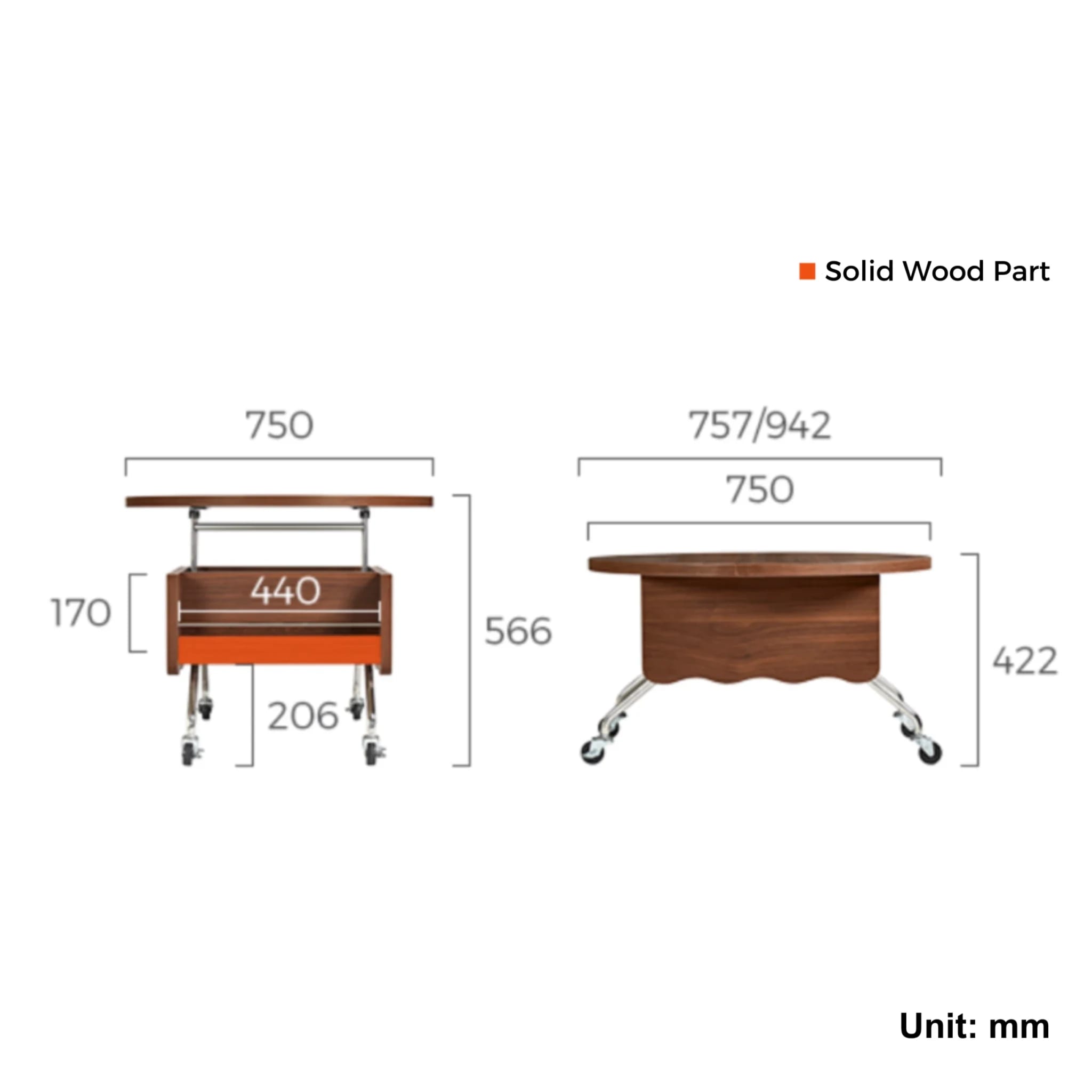 Linspire Ursula Movable Coffee Table with Lift-Top