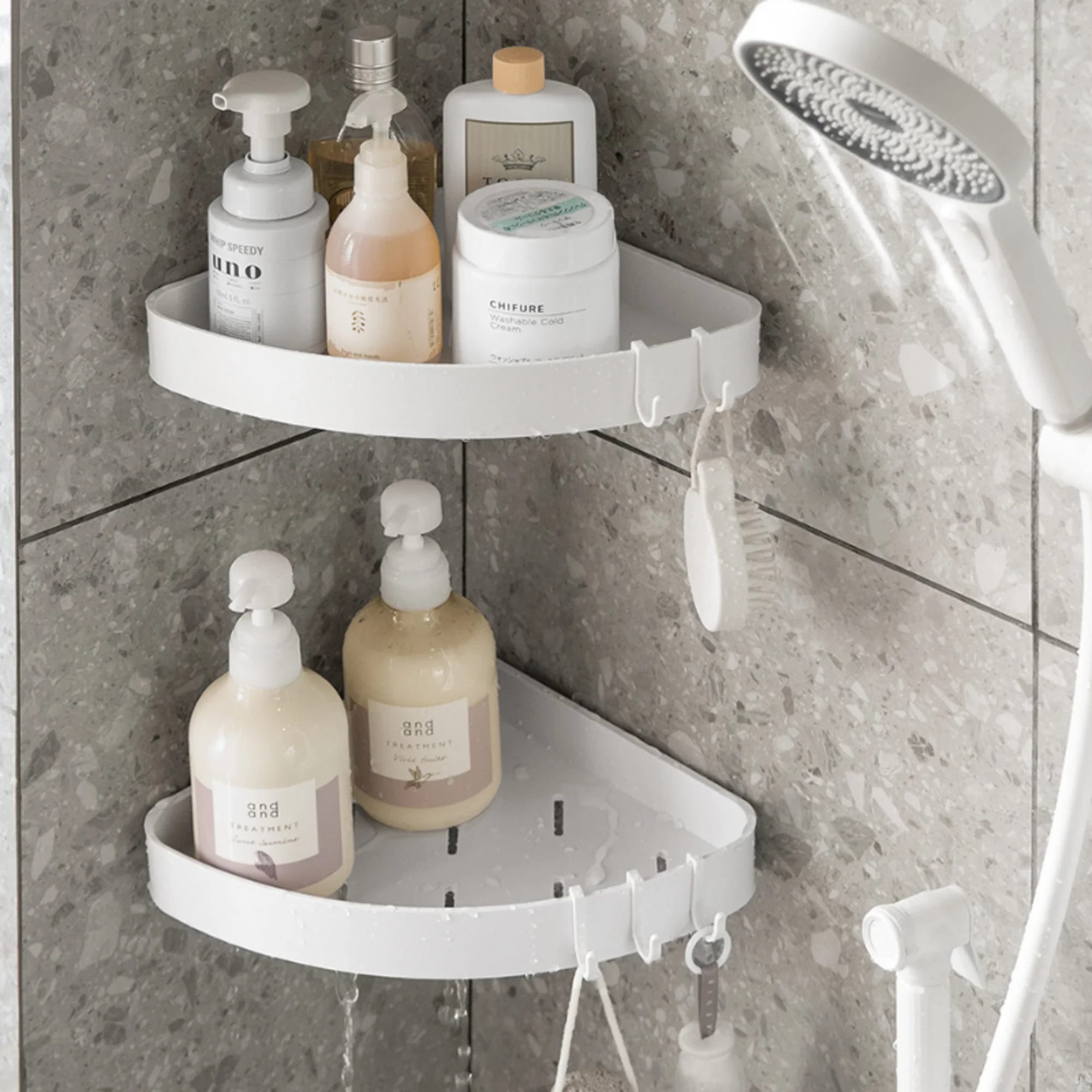 ZenLife Dale Bathroom Wall Shelf with Hooks, Corner, 31x23x4cm