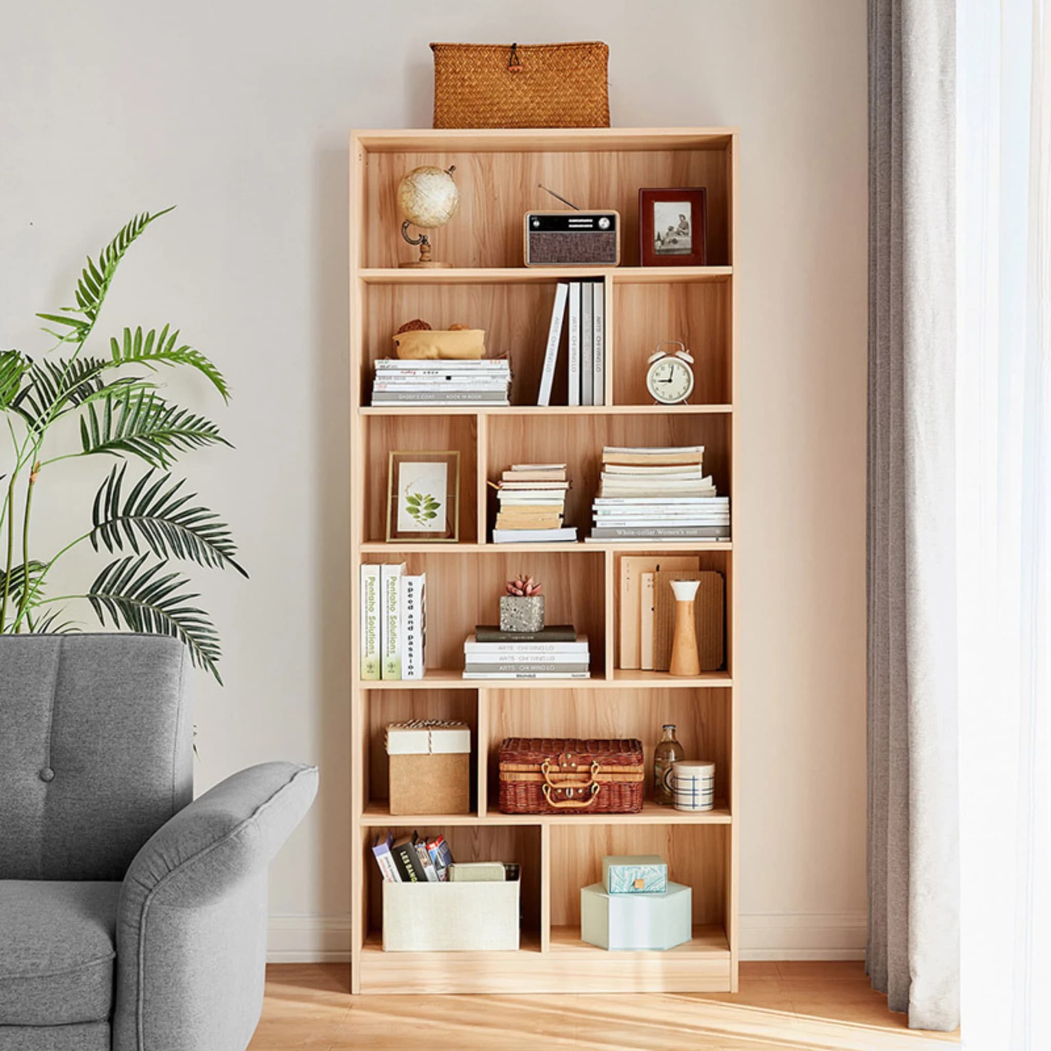 Linspire Noble Bookcase, Natural Wood, 80x29x179cm