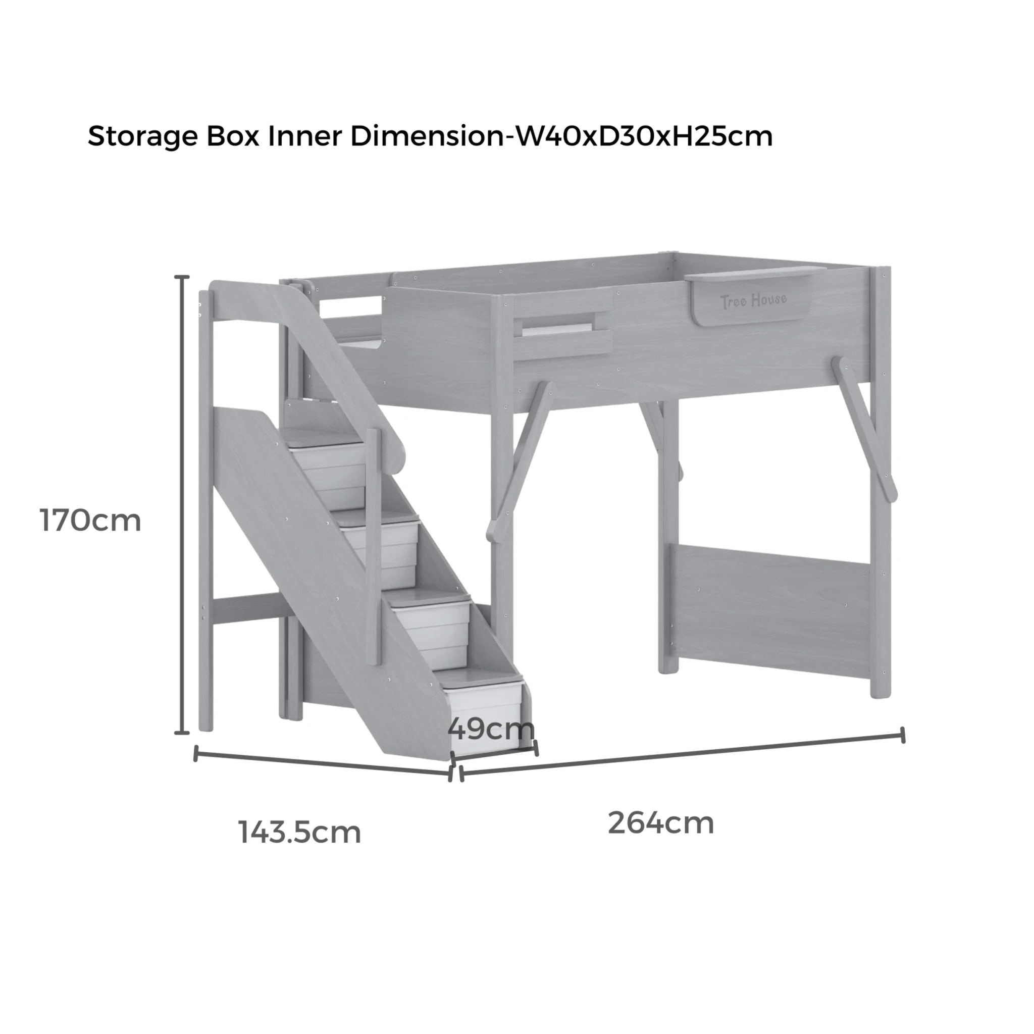 Boori Treehouse Kids NZ King Single Loft Bed + Storage Staircase, Beech