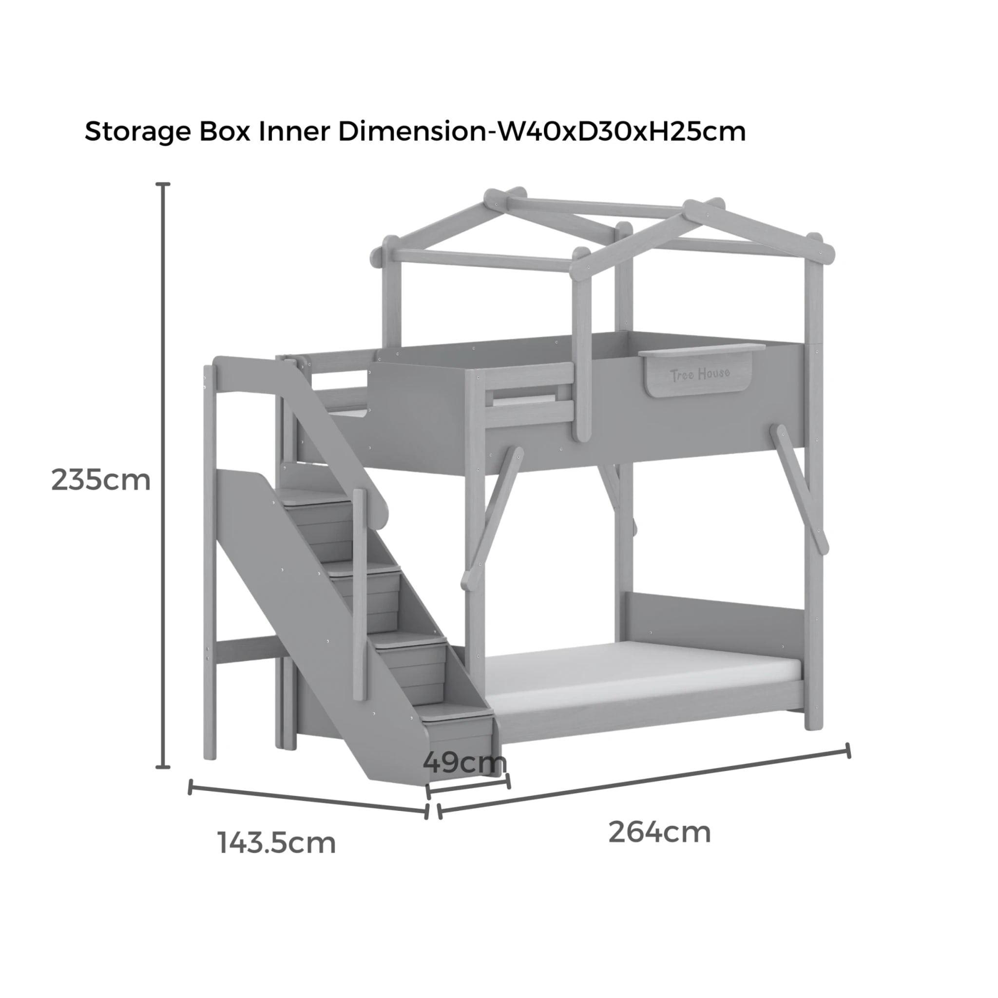 Boori Treehouse Kids NZ King Single Bunk Bed + Roof Frame and Storage Staircase, Beech