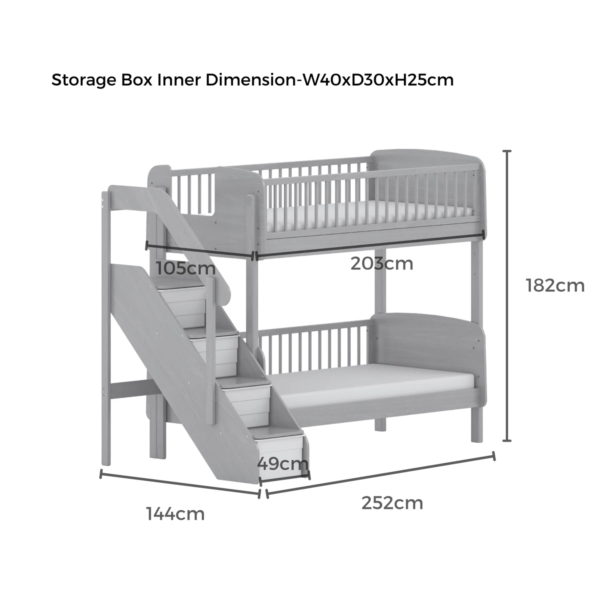 Boori Matilda Kids NZ Single Bunk Bed + Storage Staircase, Beech