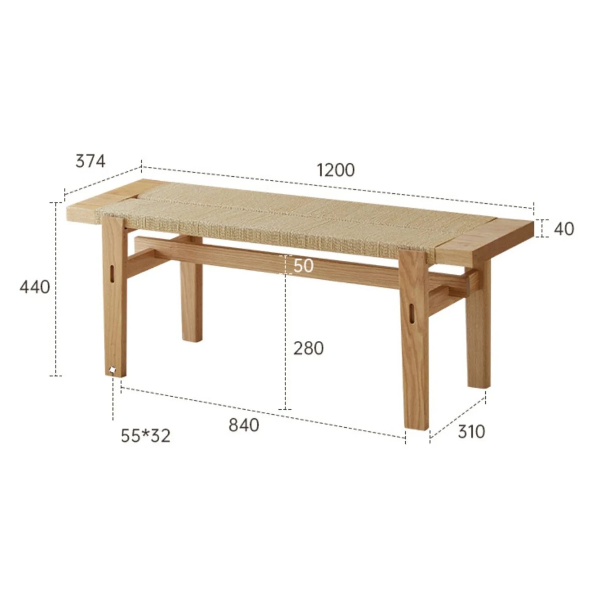 Solidwood Amber Rope Bench, W120cm