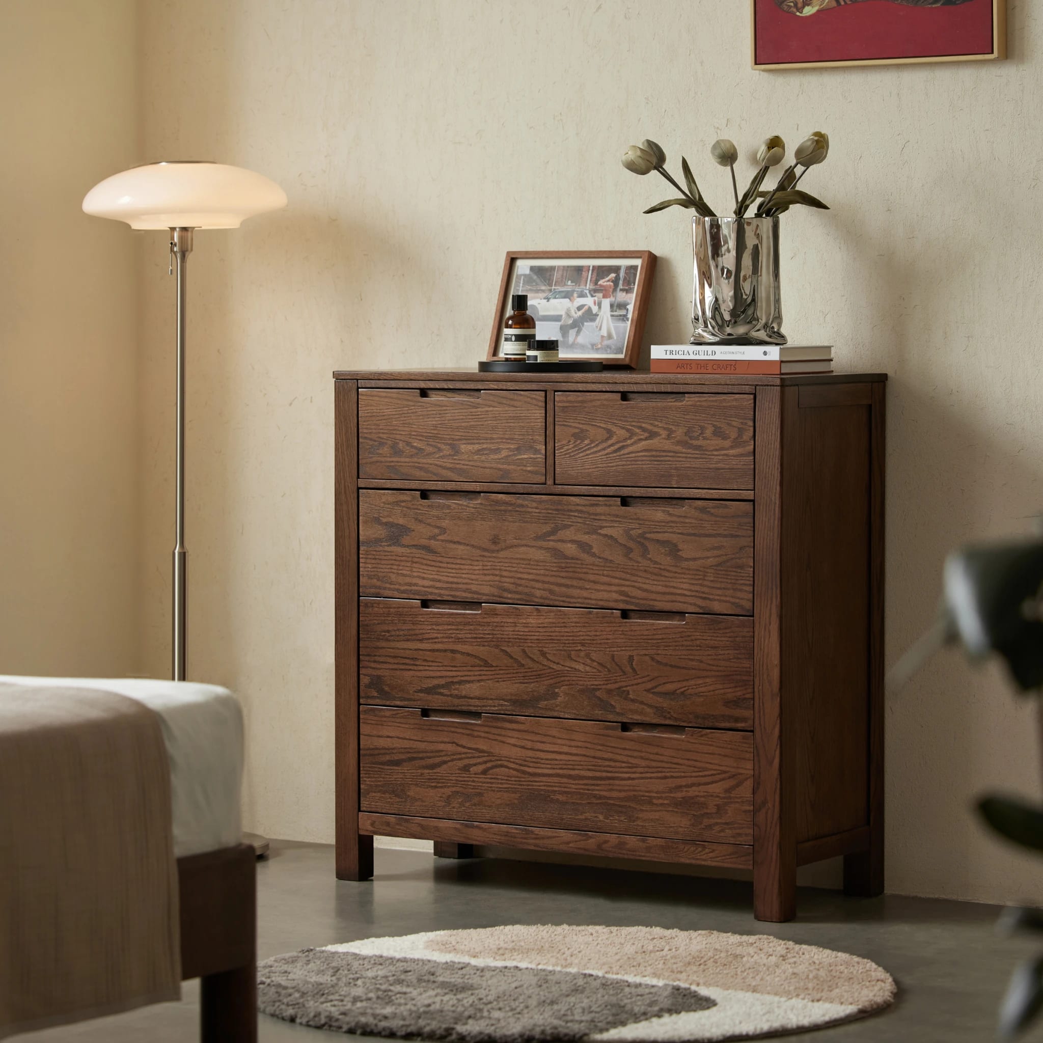 Solidwood Norway Chest of 5 Drawers, 95x40CM, Dark Wood