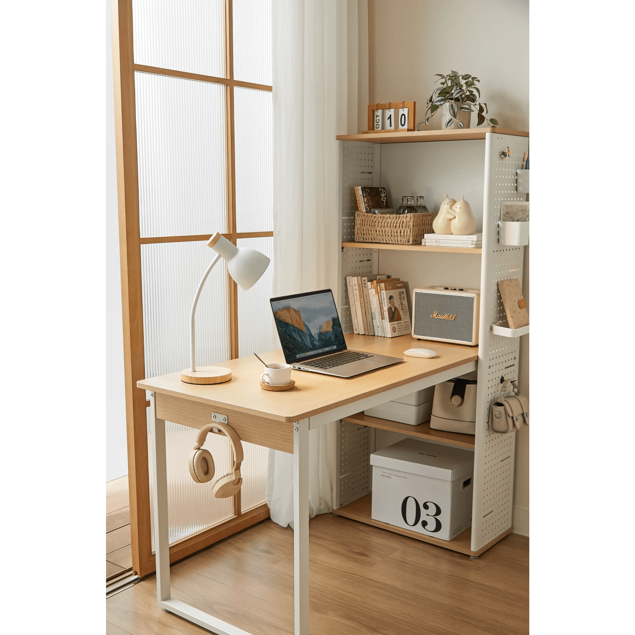 Linspire Ascend Desk with Shelves, Natural Wood & White