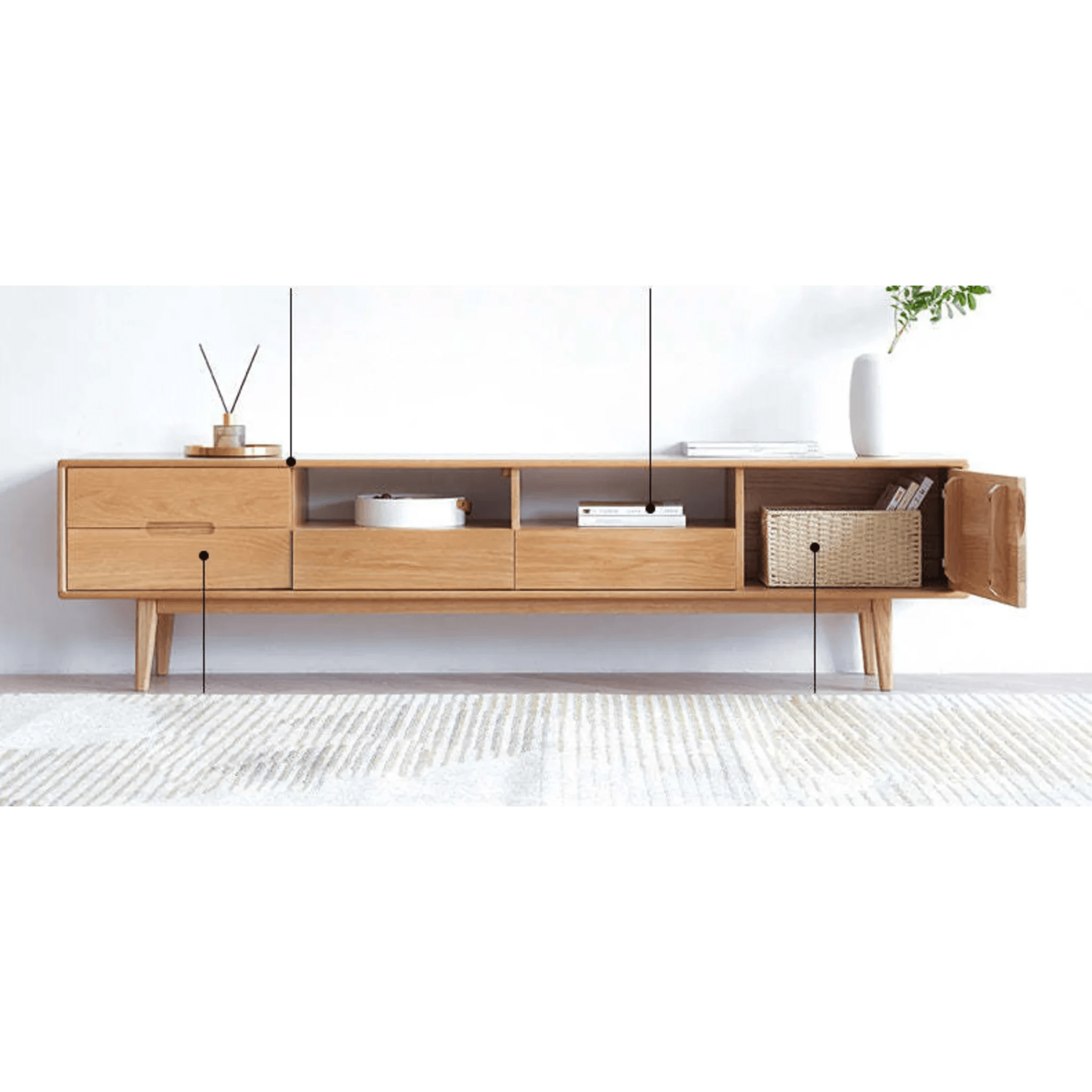 Solidwood Bailey Entertainment unit, 180x32x45CM, Natural Wood