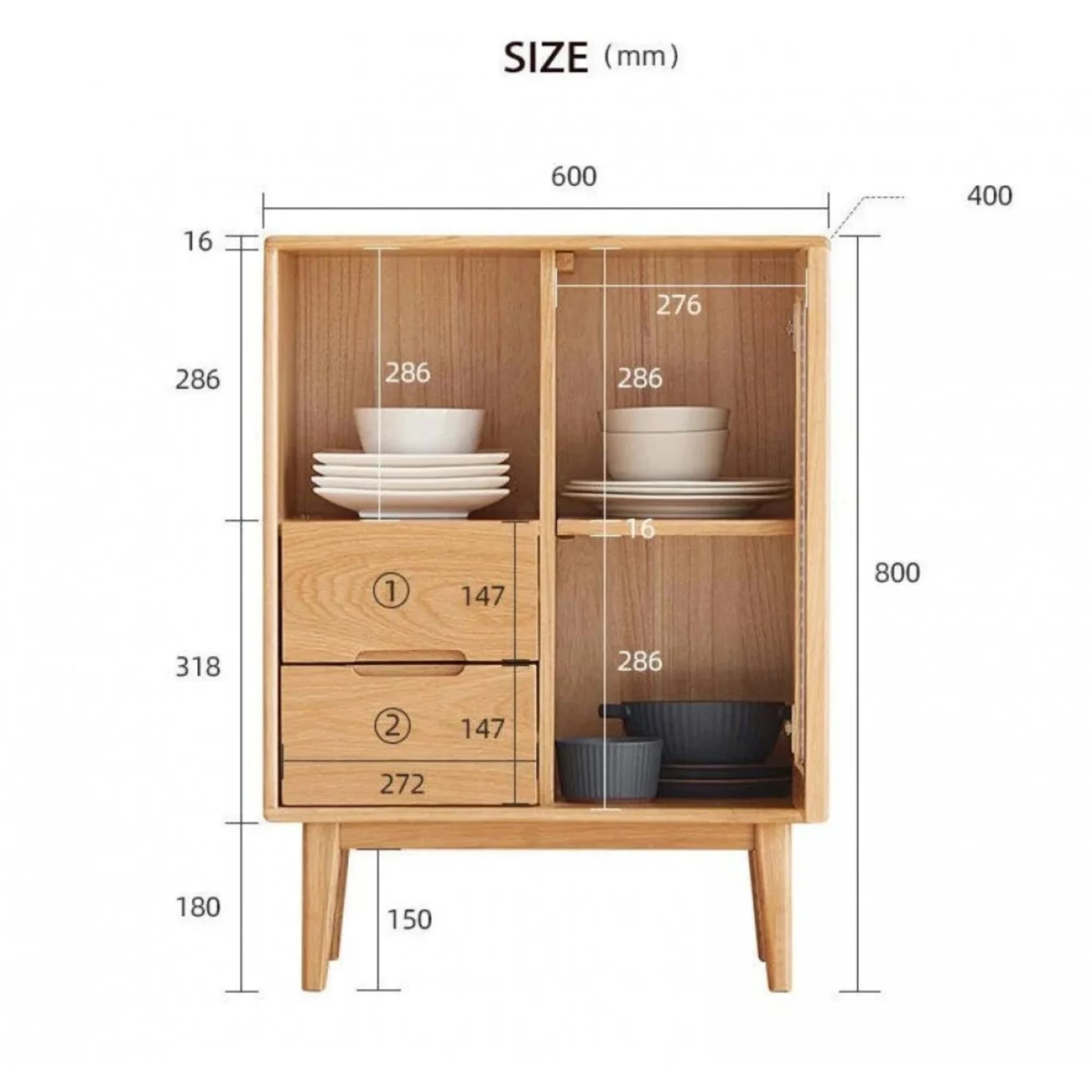 Solidwood Bailey Sideboard, 60x40X80CM, Natural Wood