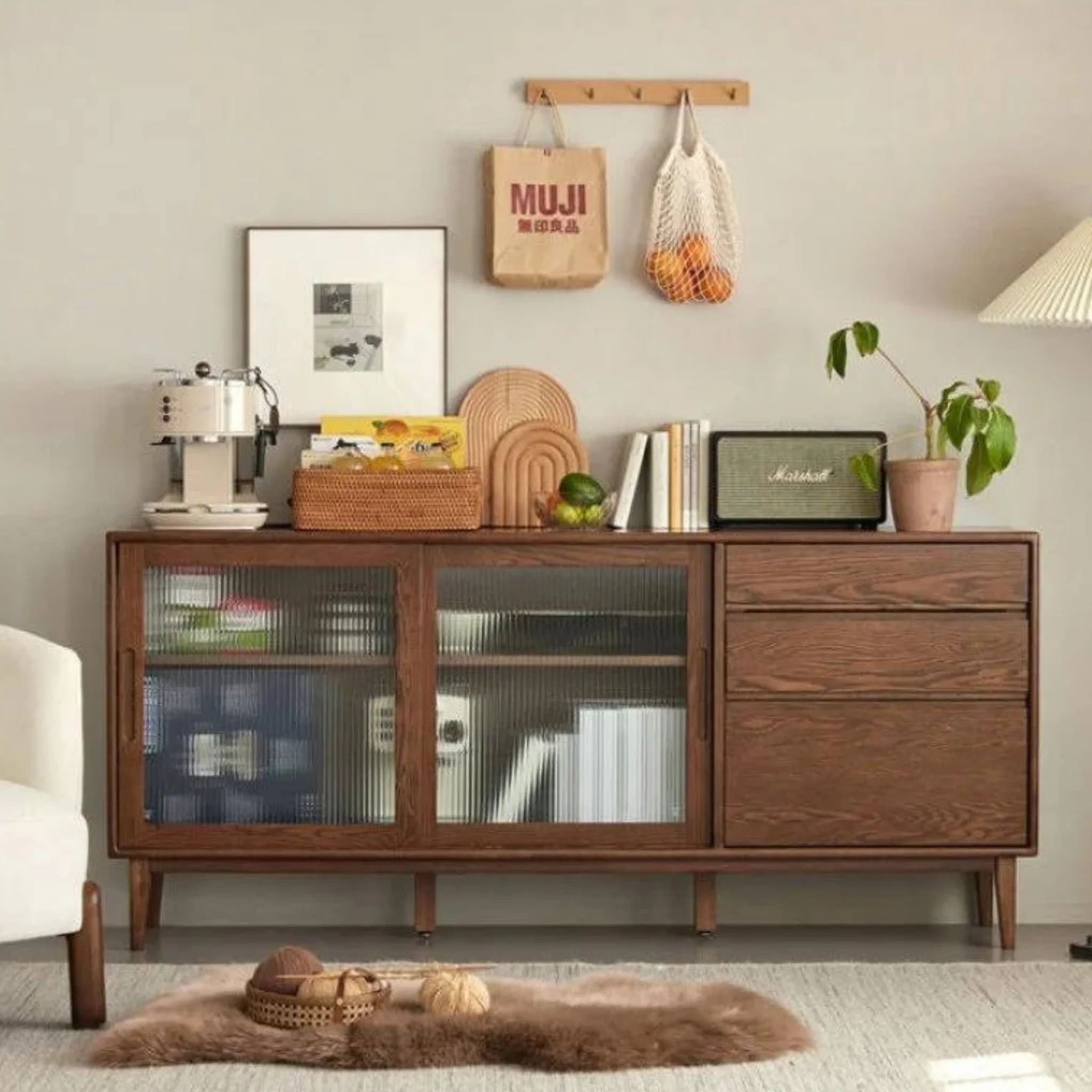 Solidwood Bailey Sideboard, 180x40x81CM, Dark Wood