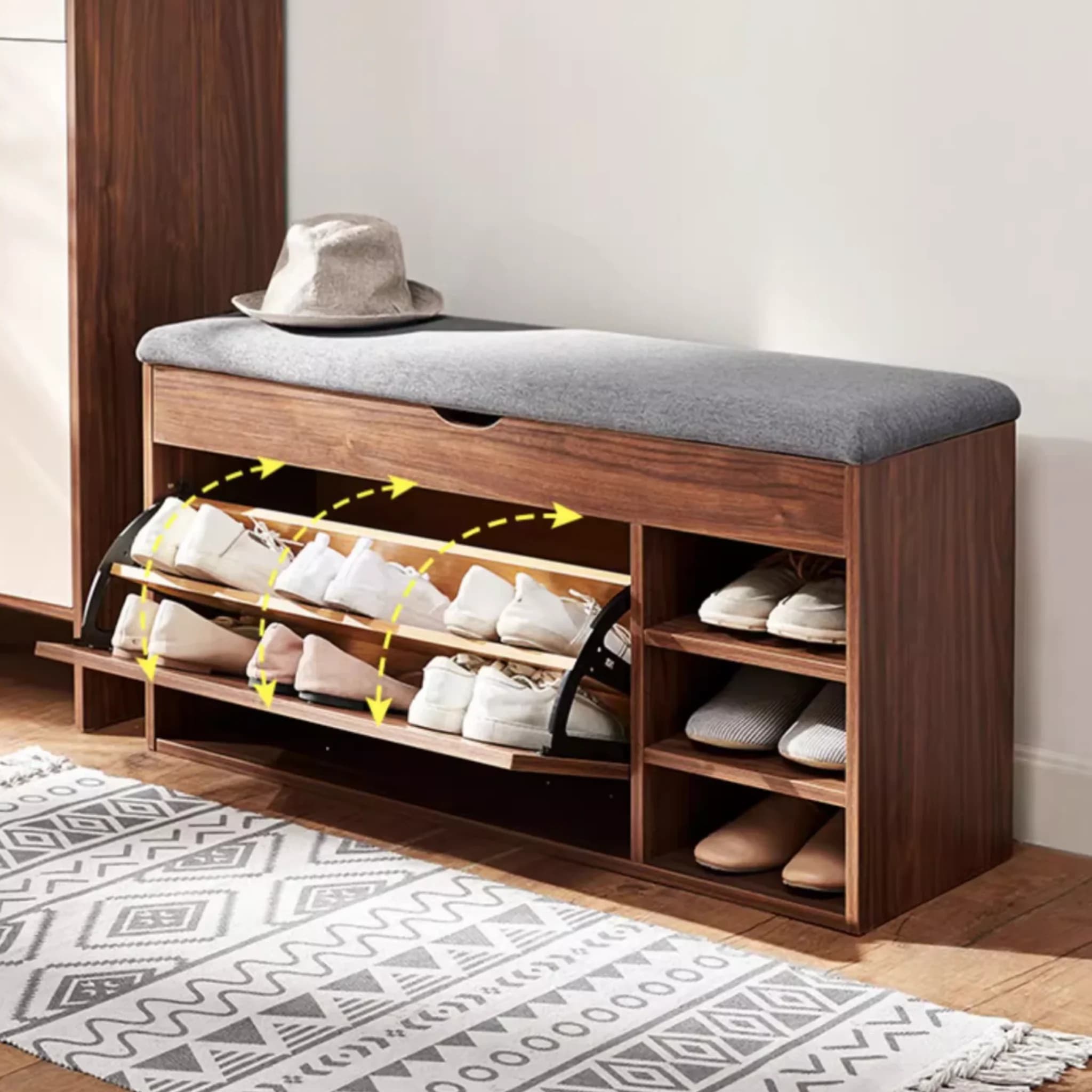 Linspire Miro Shoe Storage Bench, Large, Dark Wood