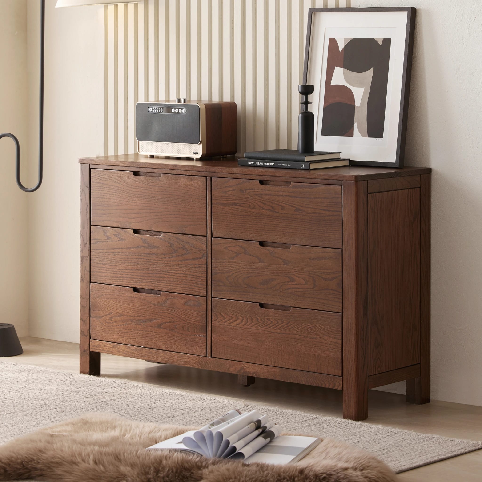 Solidwood Norway Chest of 6 Drawers, 120x40CM, Dark Wood