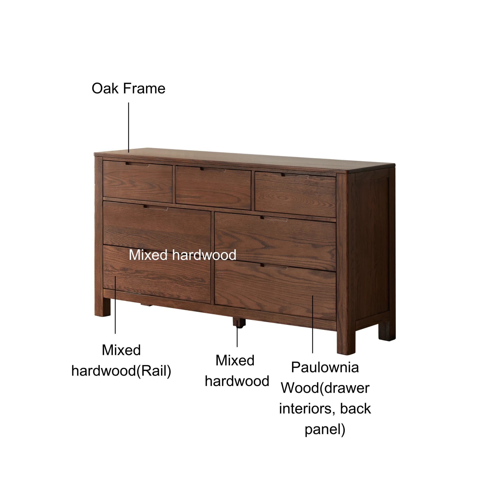 Solidwood Norway Chest of 6 Drawers, 120x40CM, Dark Wood