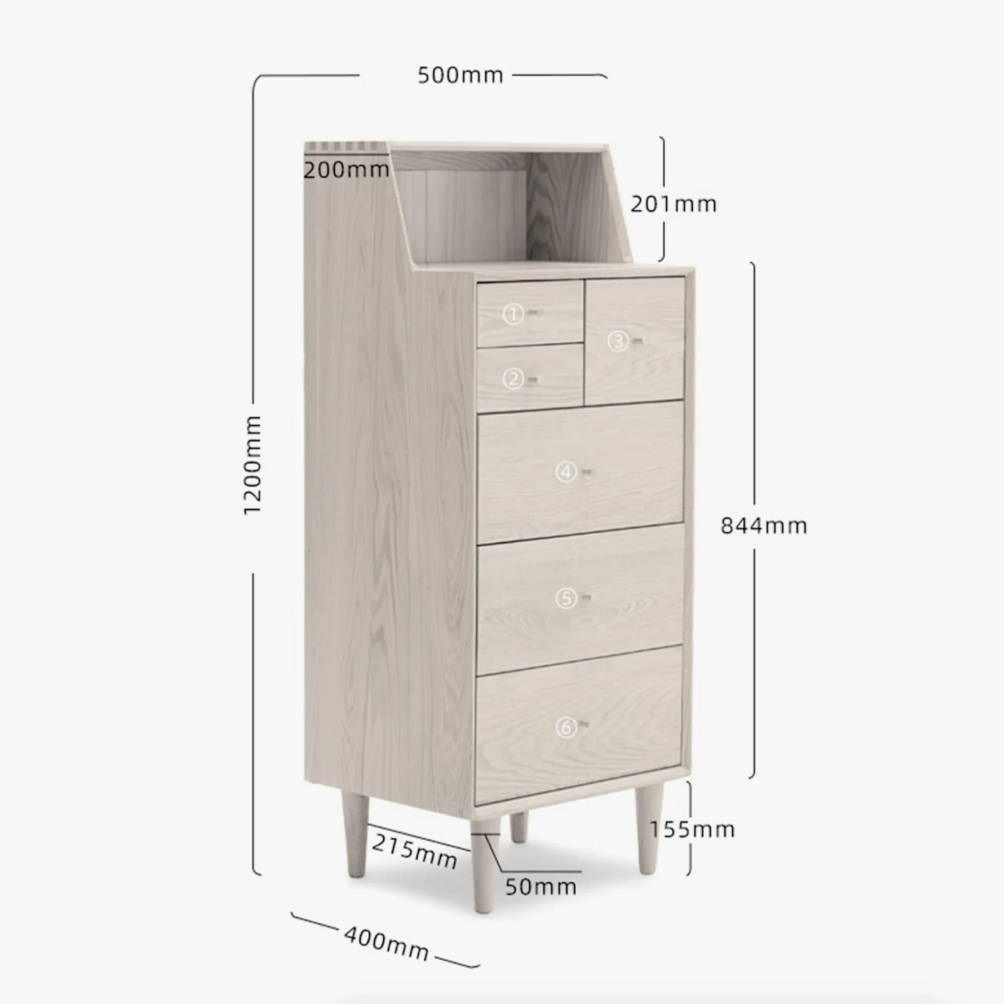 Solidwood Fuji Chest of 6 Drawers, 50x40x120cm, Dark Wood