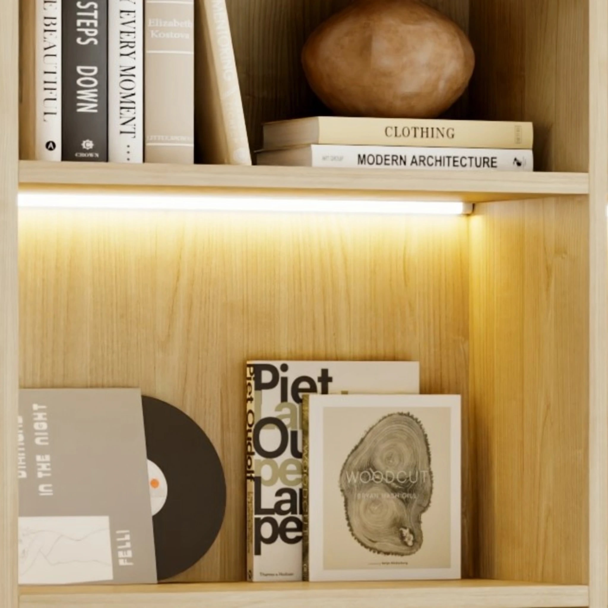 Loft Kiri Bookcase with 2 Doors, W60cm, Natural Wood