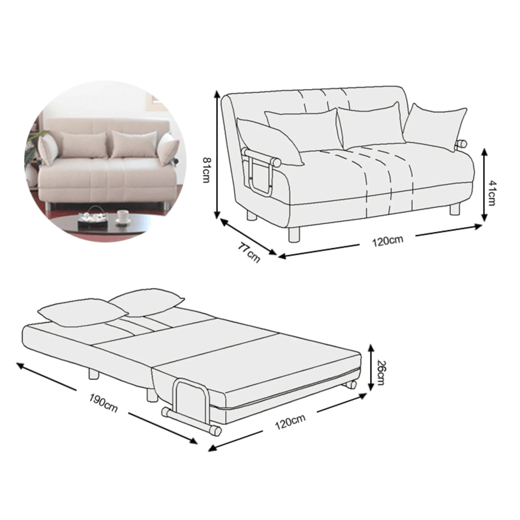 Urbana Flip-n-Sleep 1-Seater Sofa Bed, W120cm, Ivory