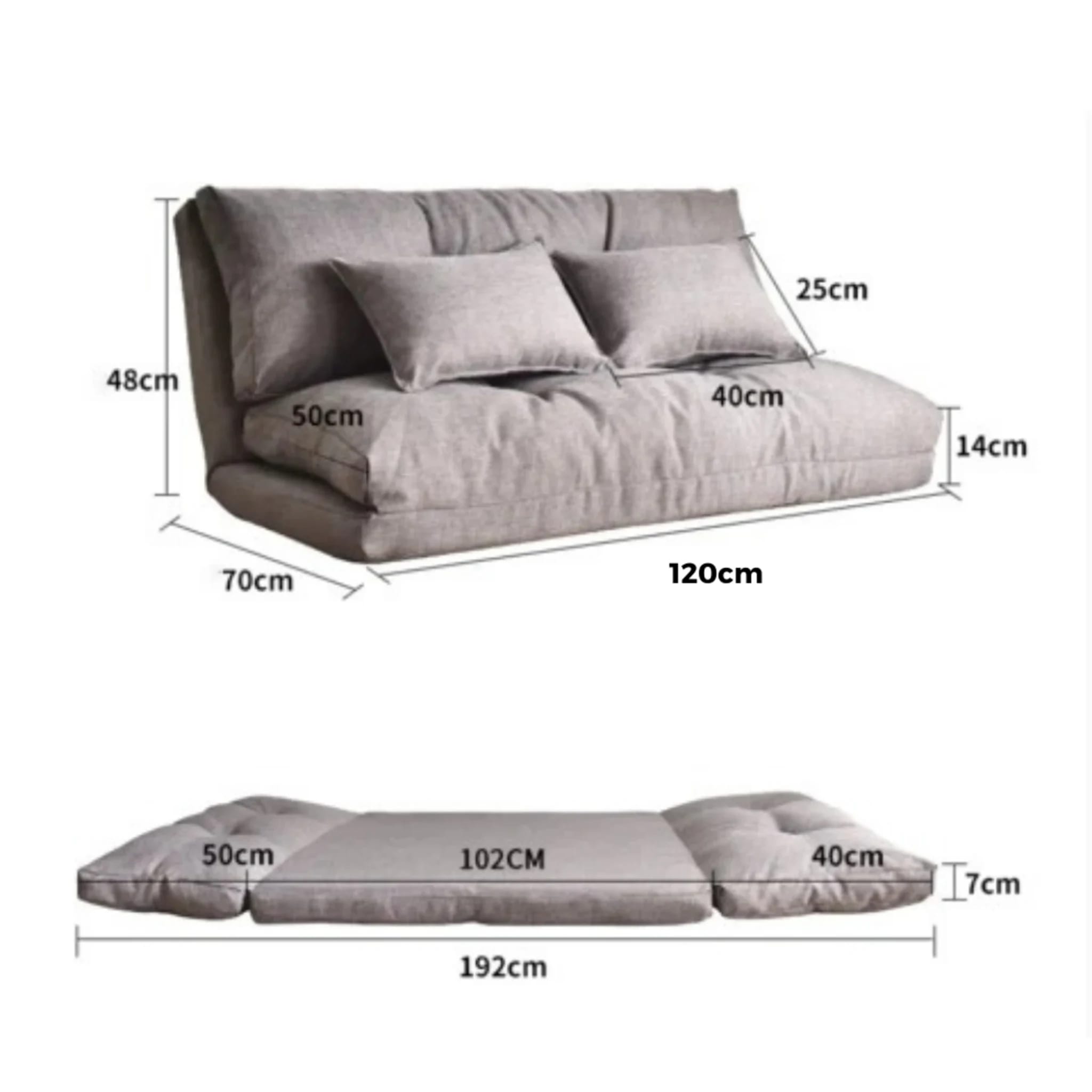 Urbana Japanese Futon Lounge 1-Seater Sofa Bed, W120cm, Grey