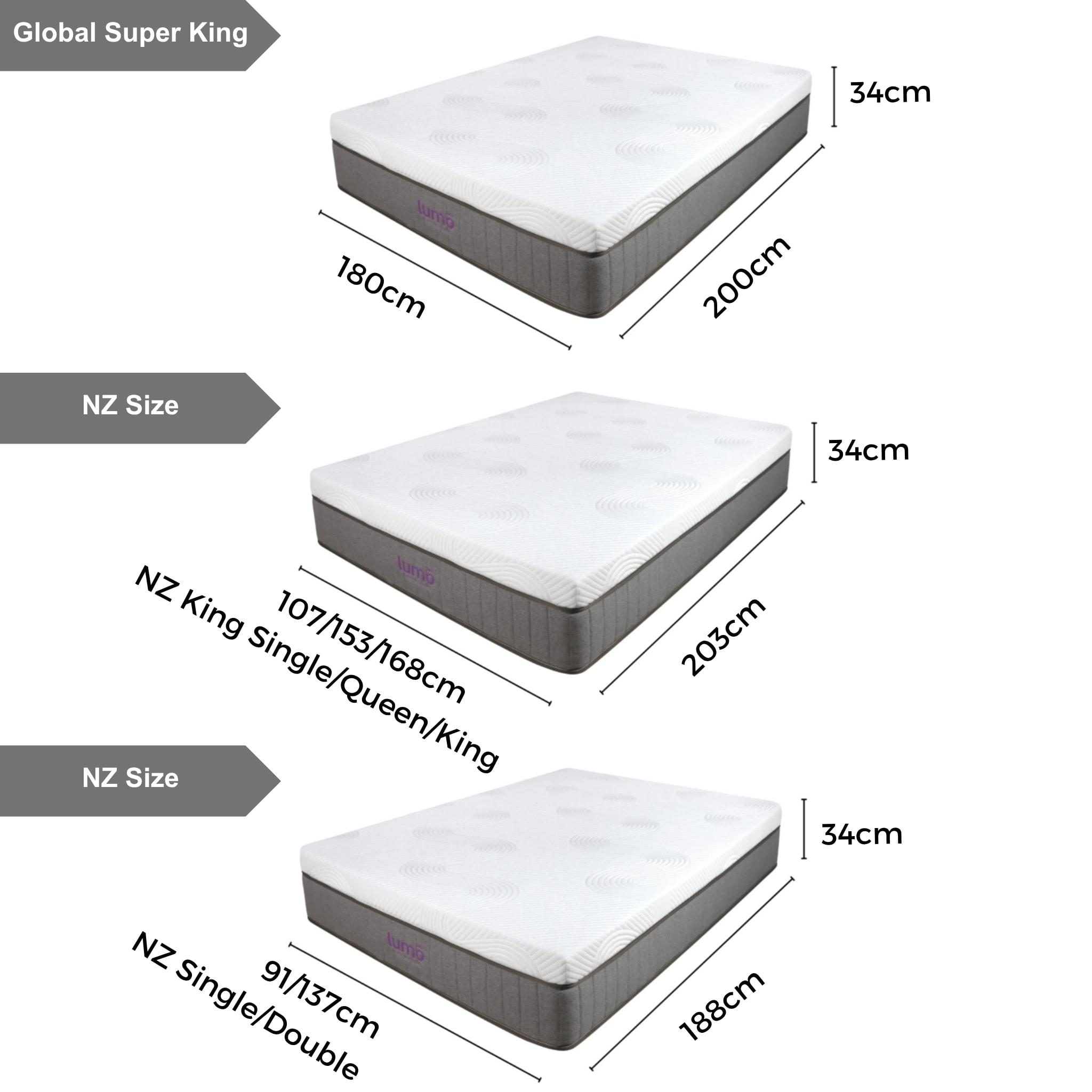 Lumo Cloud Memory Foam Mattress - Adjustable Firmness - Global Super King