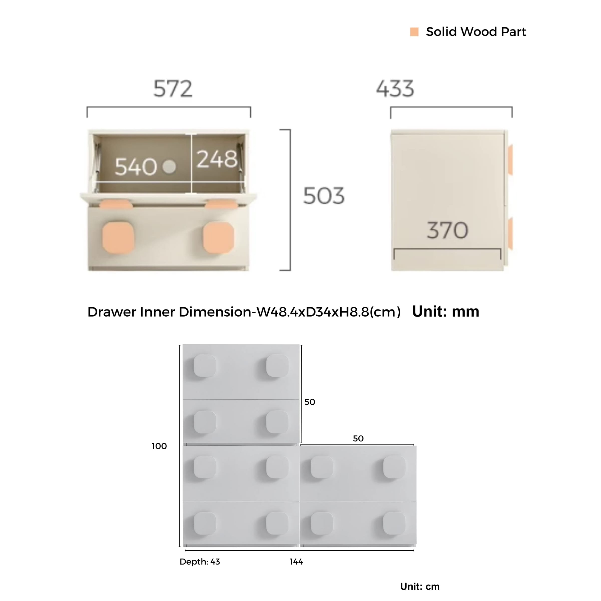 Linspire Mosaic Set of 3 Modular Storage Cabinets, Off-White
