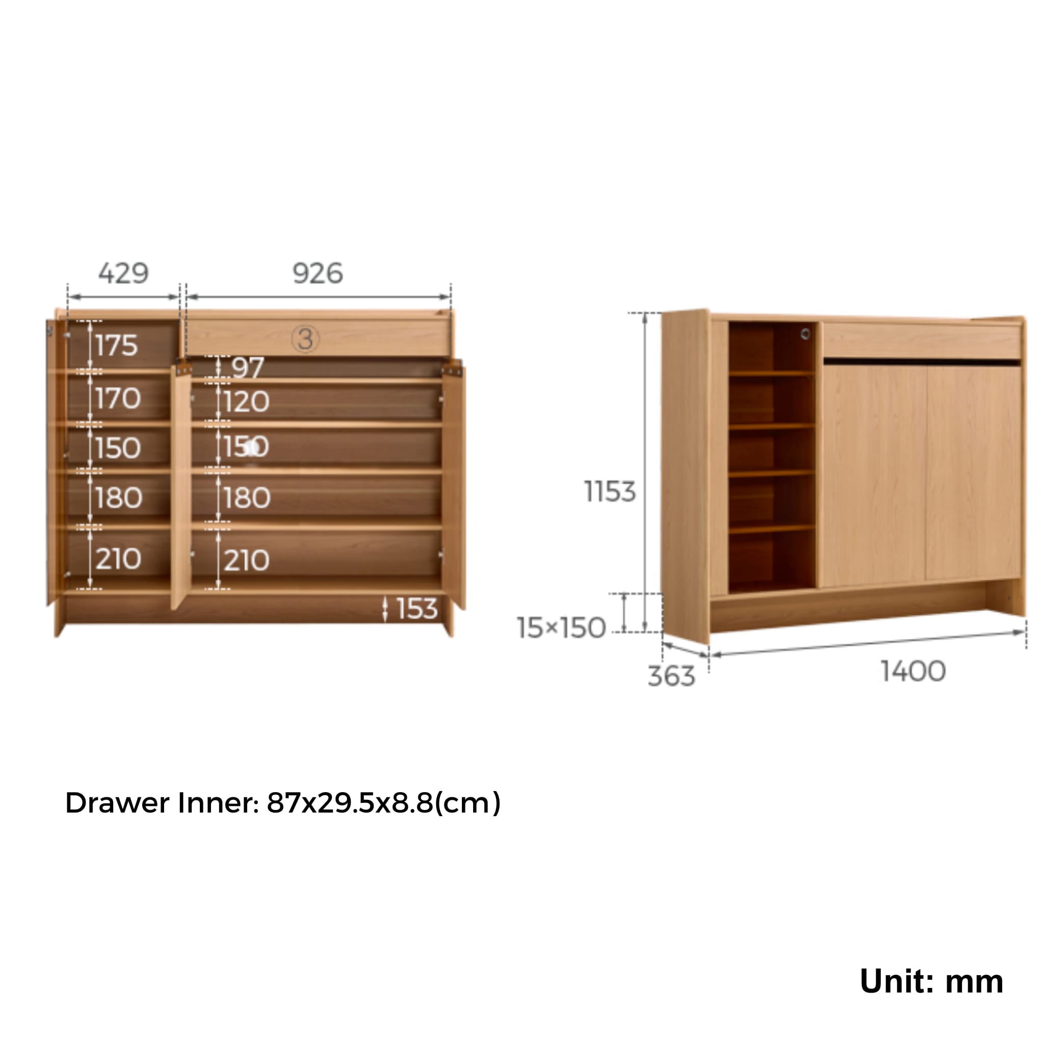 Linspire Aalto Shoe Cabinet with Glass Door, W140cm