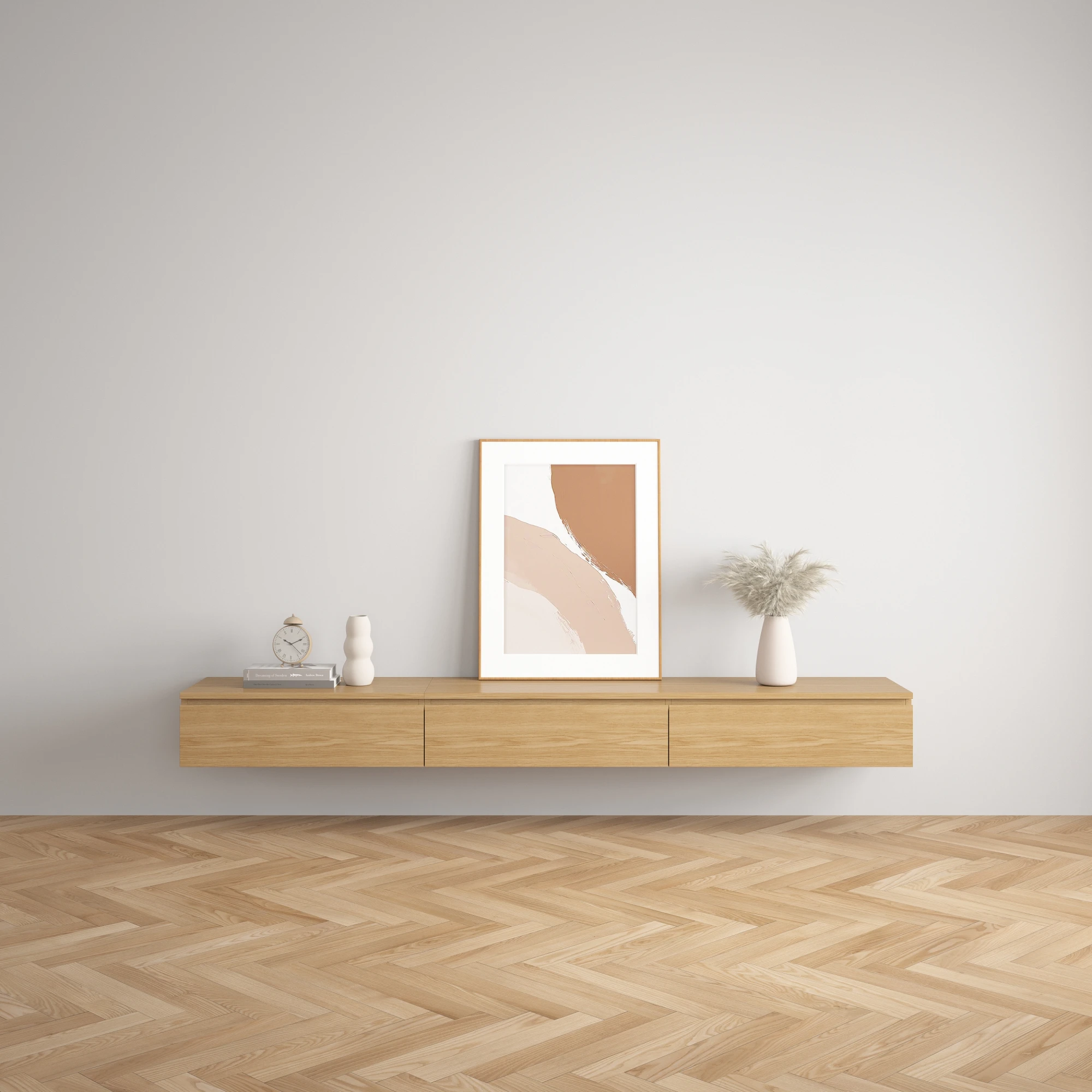 Loft Japandi Floating Entertainment Unit, 240cm, Natural Wood