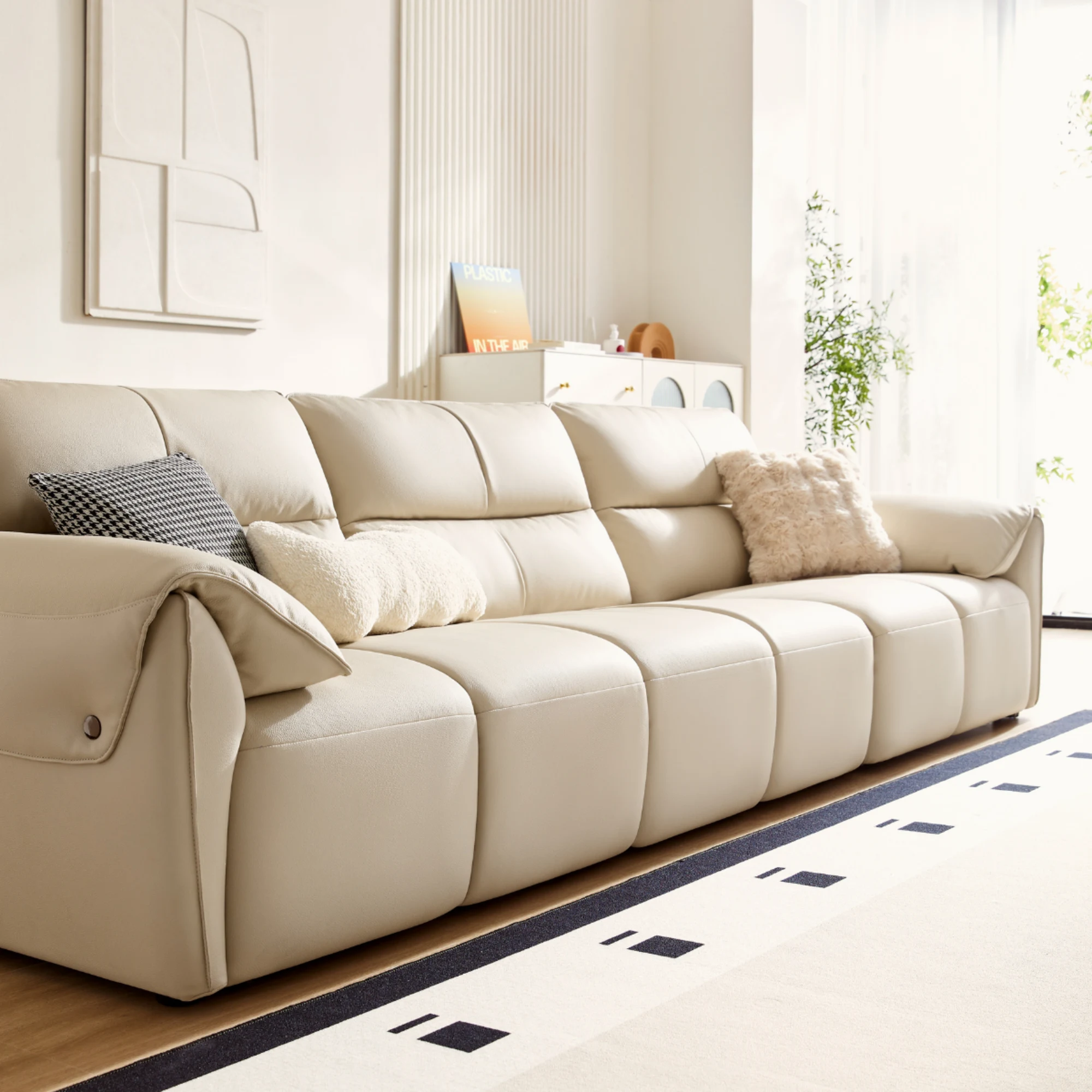 Linspire Plume Leather 5-Seater Sofa, Sand