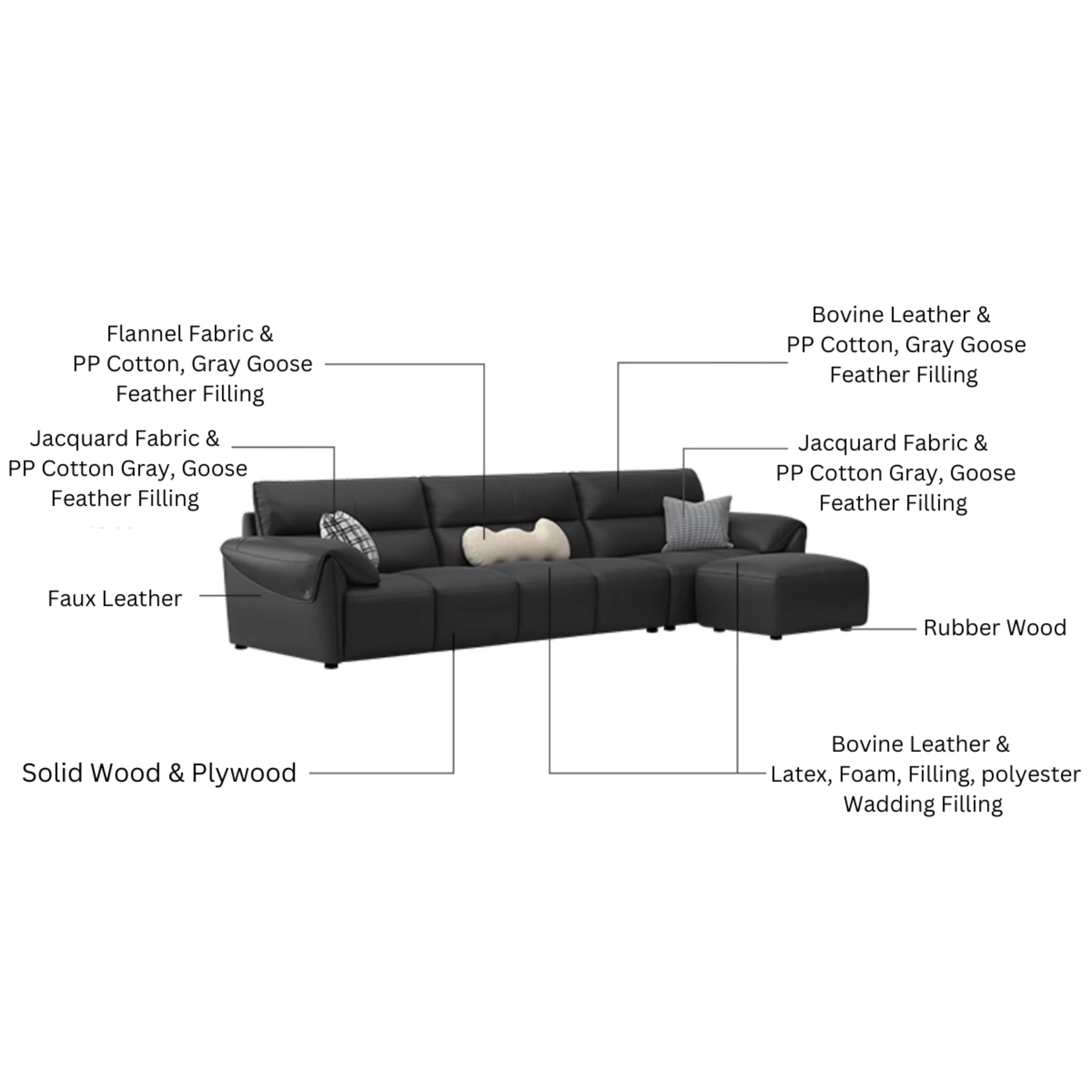 Linspire Plume Leather 5-Seater Sofa, Sand