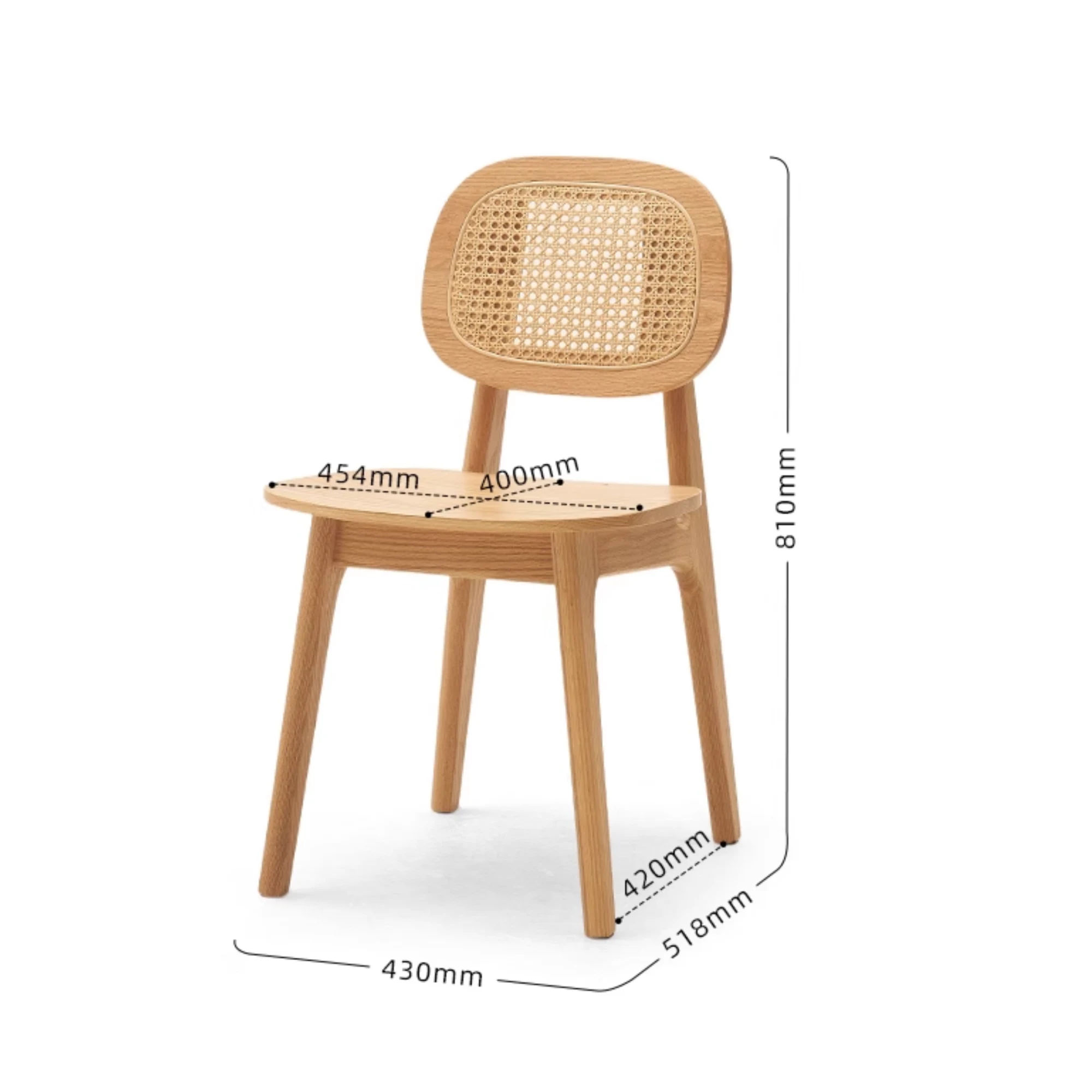 Solidwood Calamo Dining Chairs with Rattan Back, Set of 2