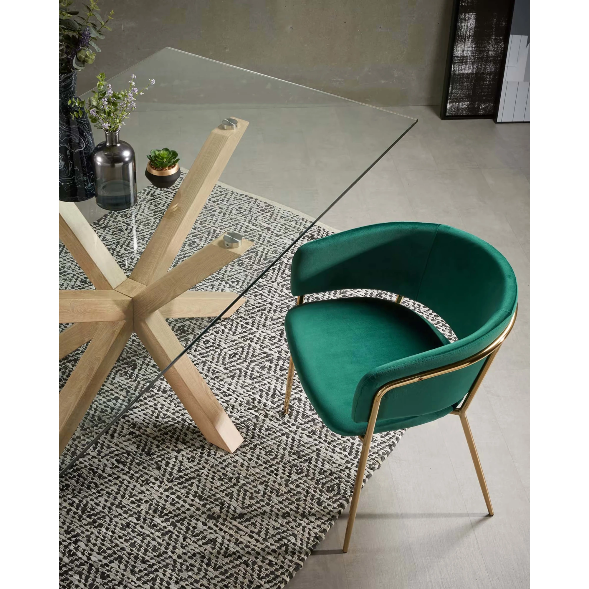 Kave Home Argo Dining Table with Glass Top, Transparent & Natural Wood, 1.5m