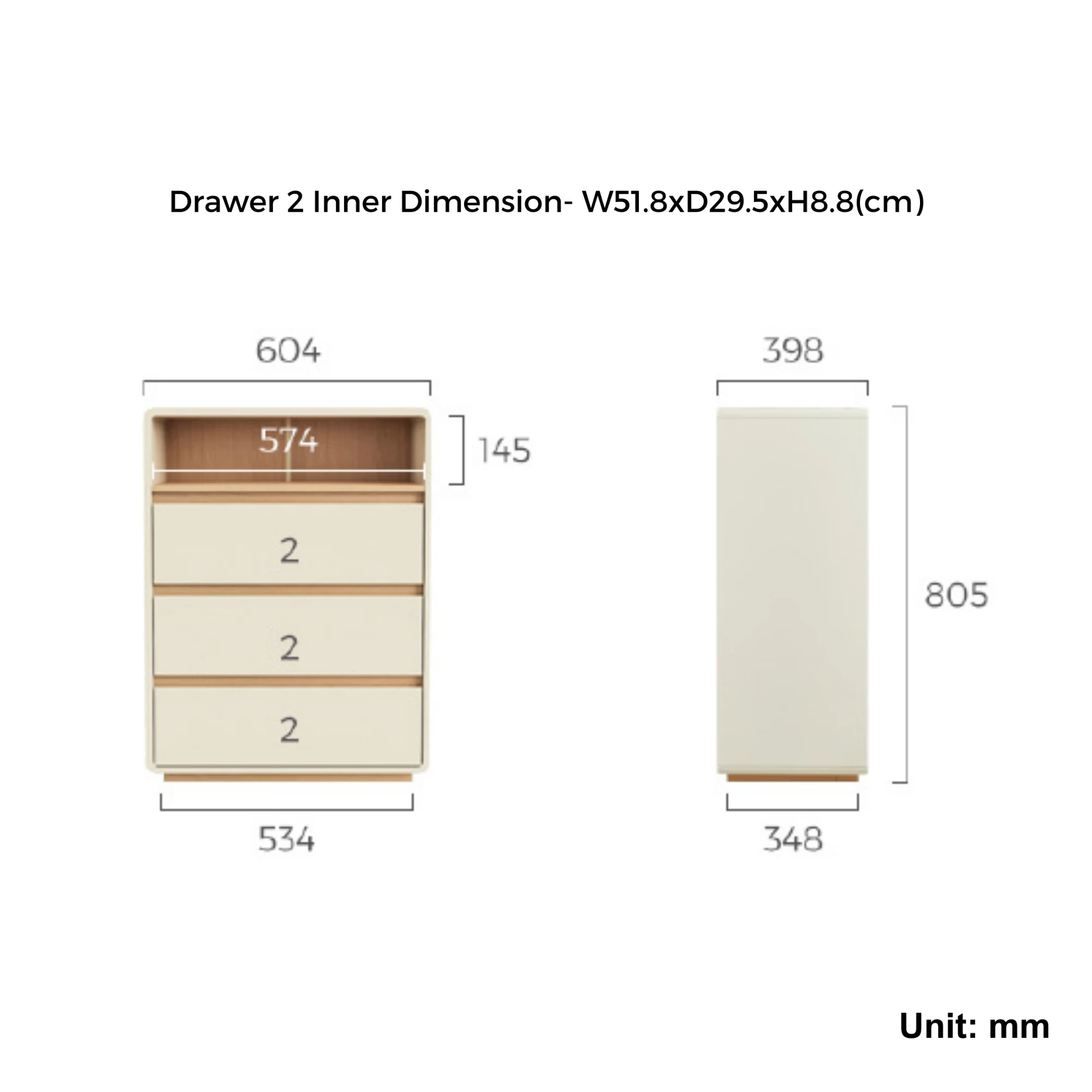 Linspire Evoke Chest of 3 Drawers with Open Storage, 60cm