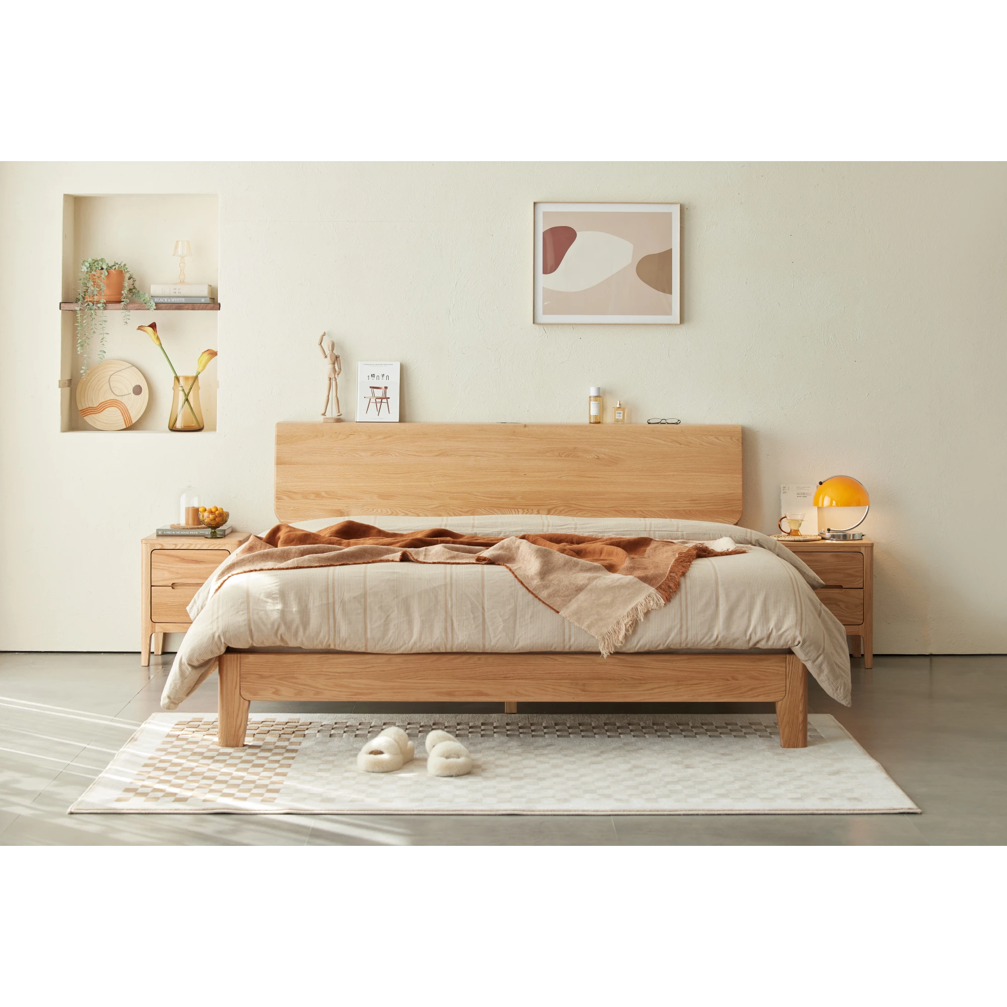 Solidwood Bailey Global Queen Bed Frame, Low Profile, Natural Wood