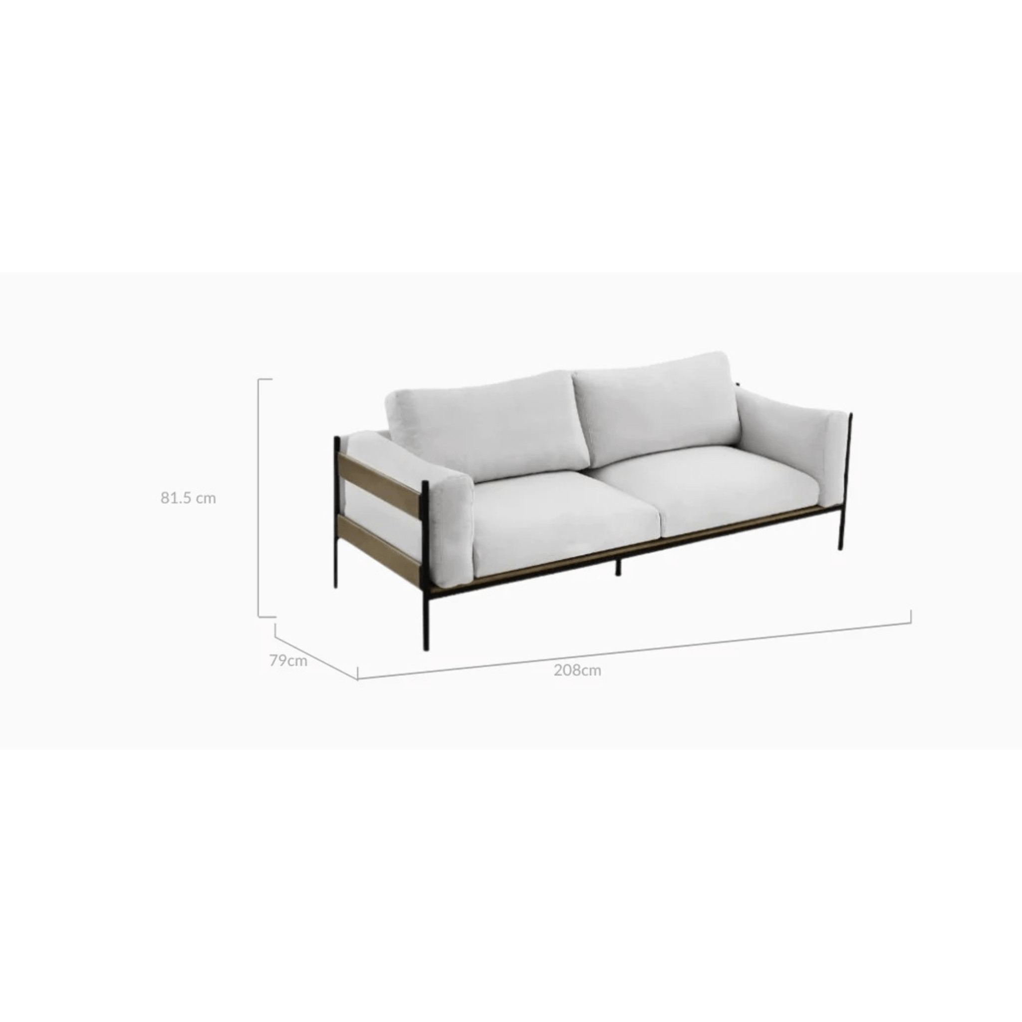 Lifely Nash 3 Seater Sofa, 79Wx208Lx81.5Hcm, Grey