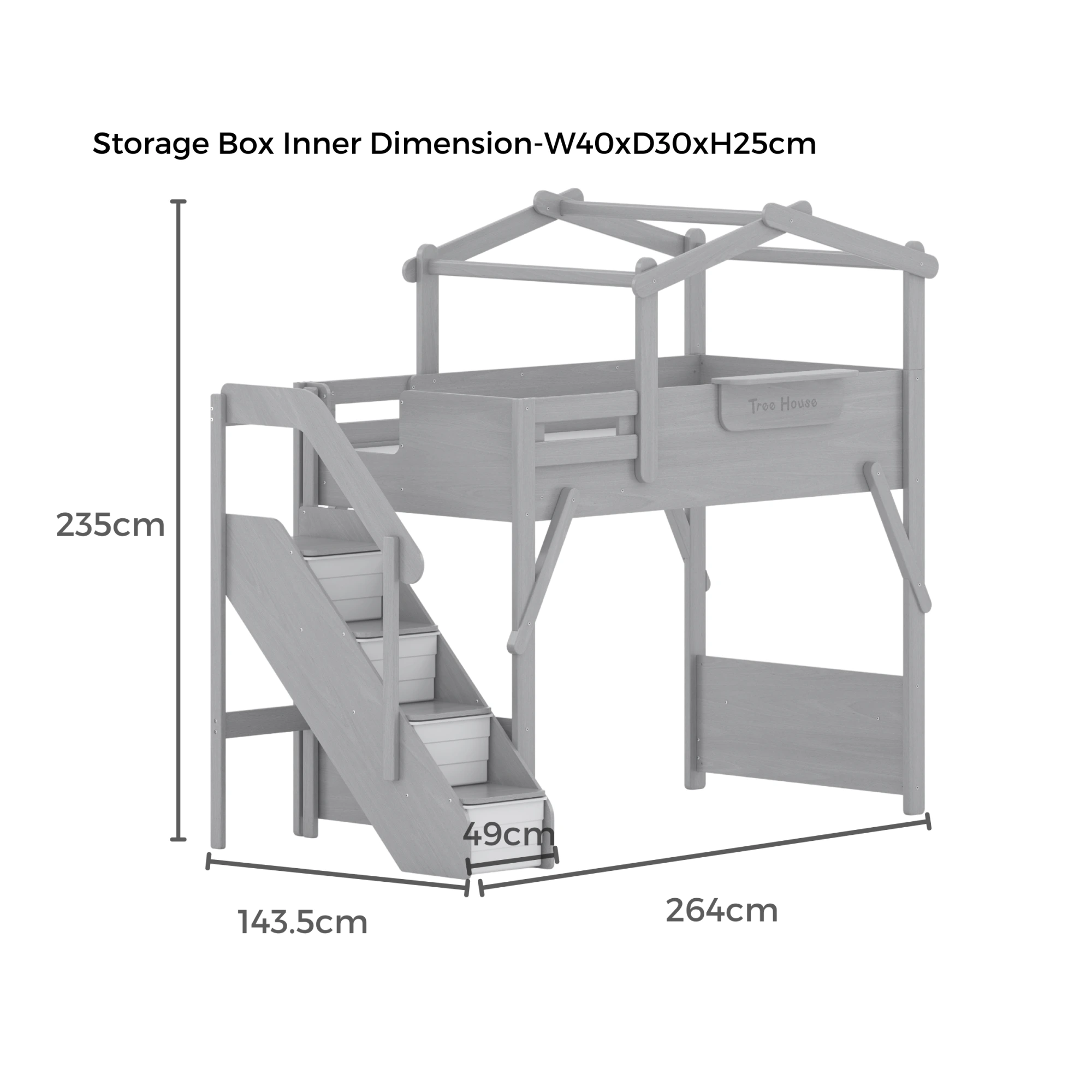 Boori Treehouse Kids NZ King Single Loft Bed + Roof Frame and Storage Staircase with Tent Canopy, Beech