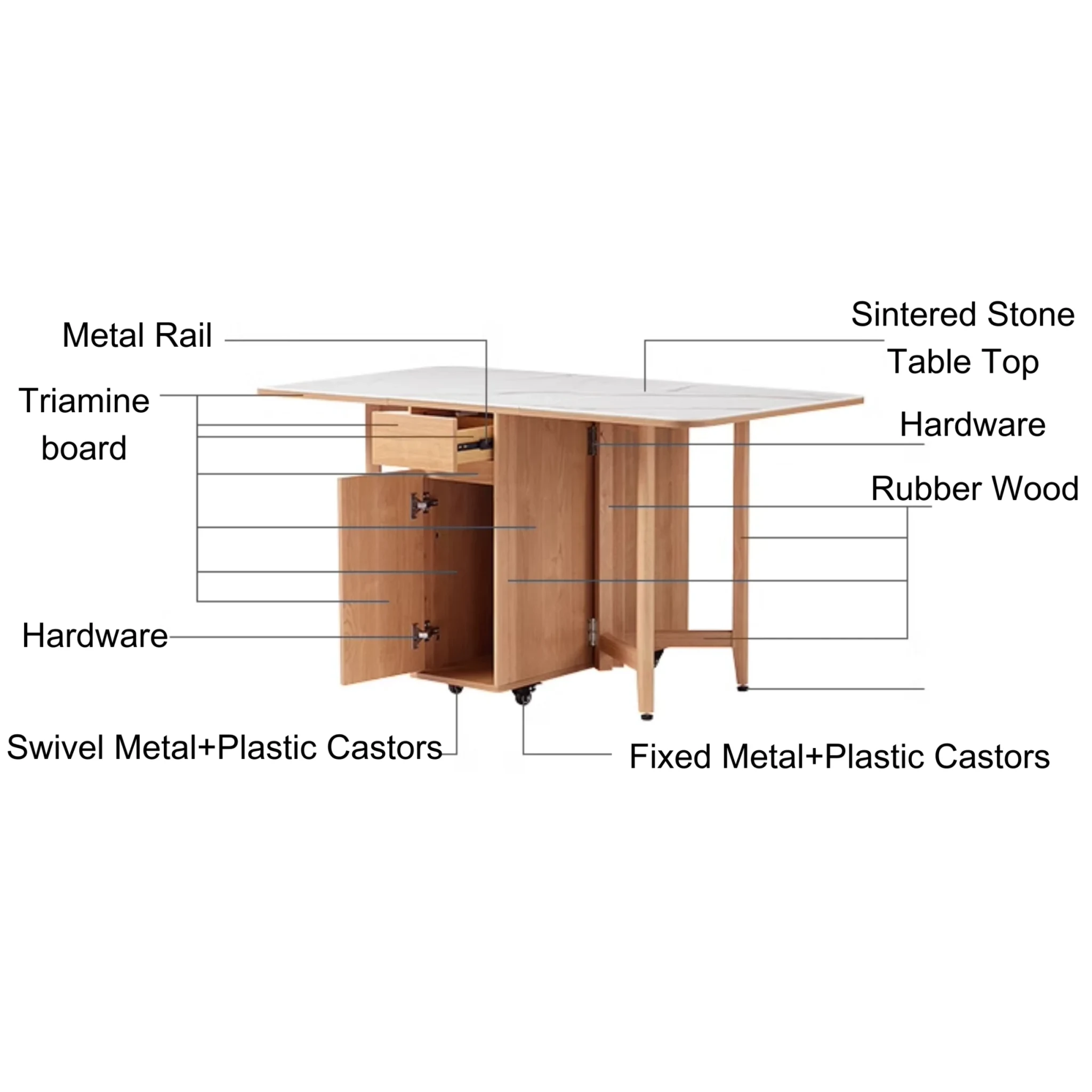 Linspire Yumi Sintered Stone Table Top Foldable Dining Table & Kitchen islands Set, Natural Wood