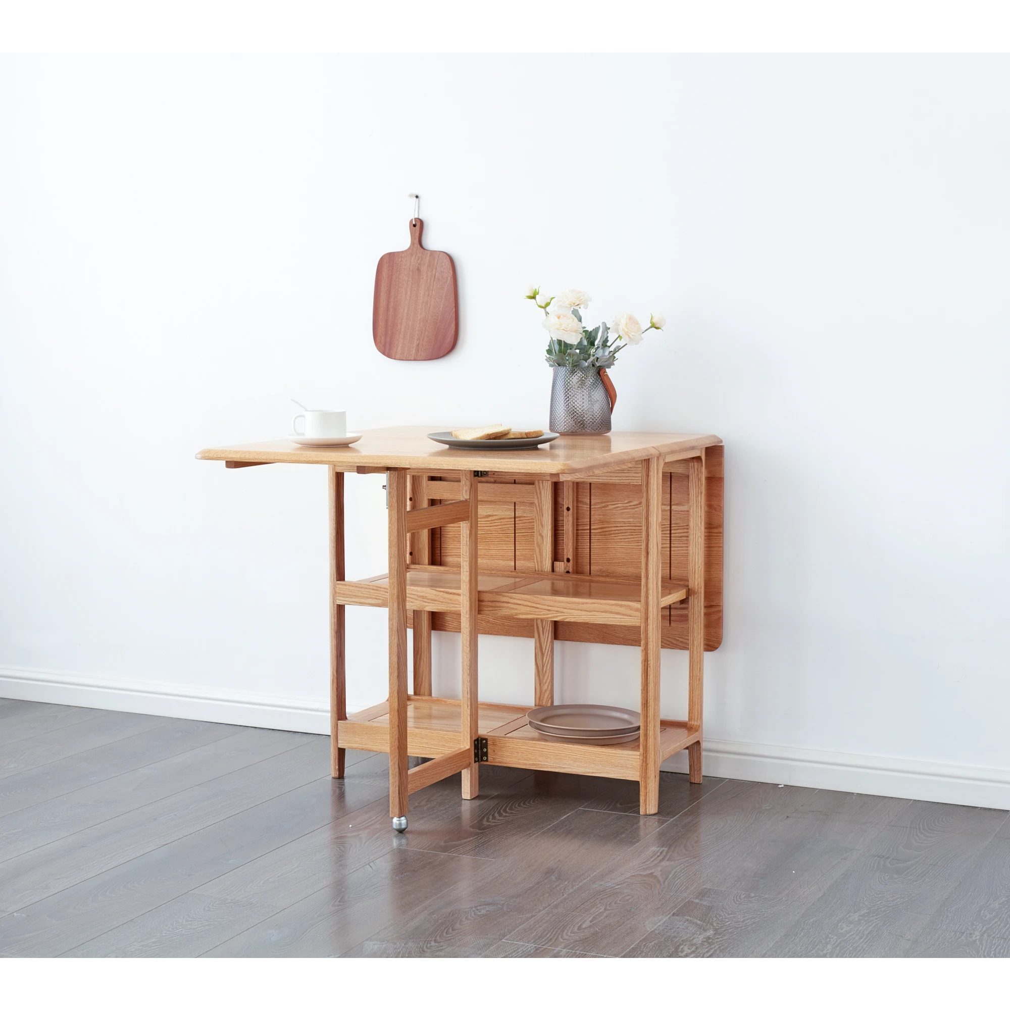 Solidwood Kano Foldable Dining Table with 2 shelves