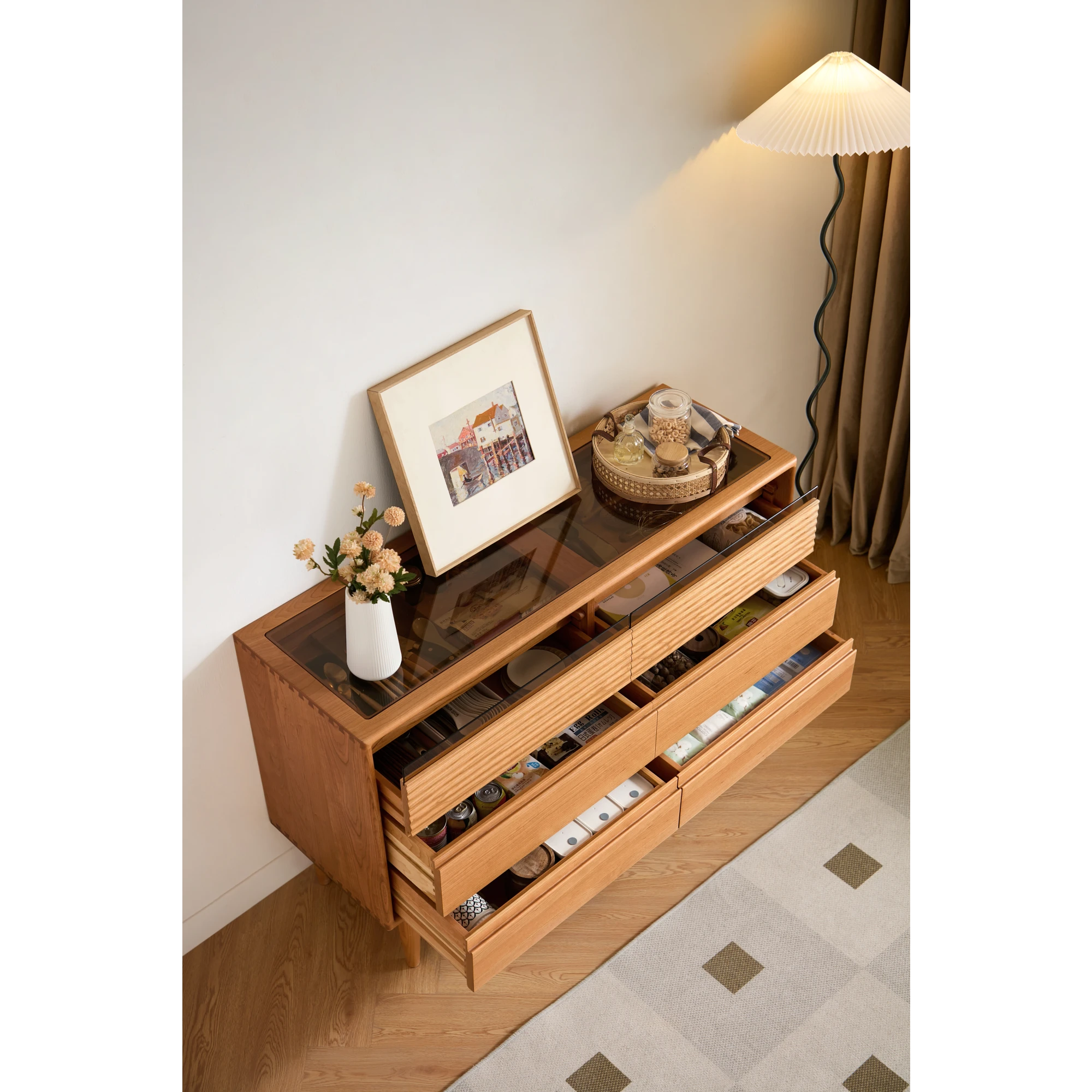 Linspire Flow Chest of 6 Drawers with Glass Top