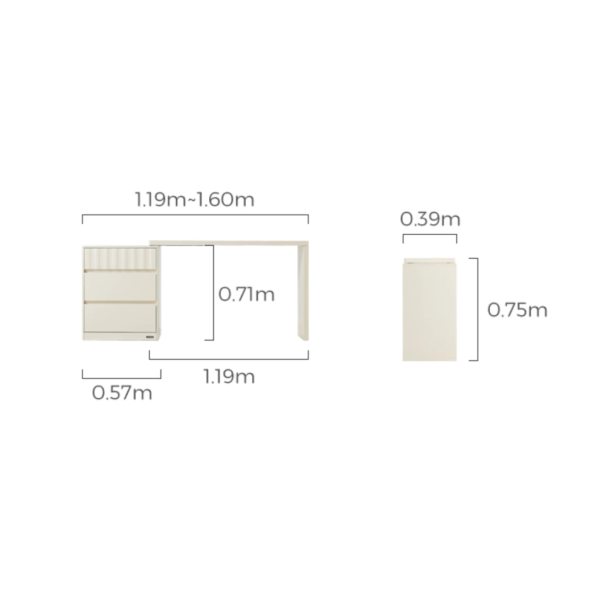 Linspire Whisper Adjustable Dressing Table with Chest of 3 Drawers
