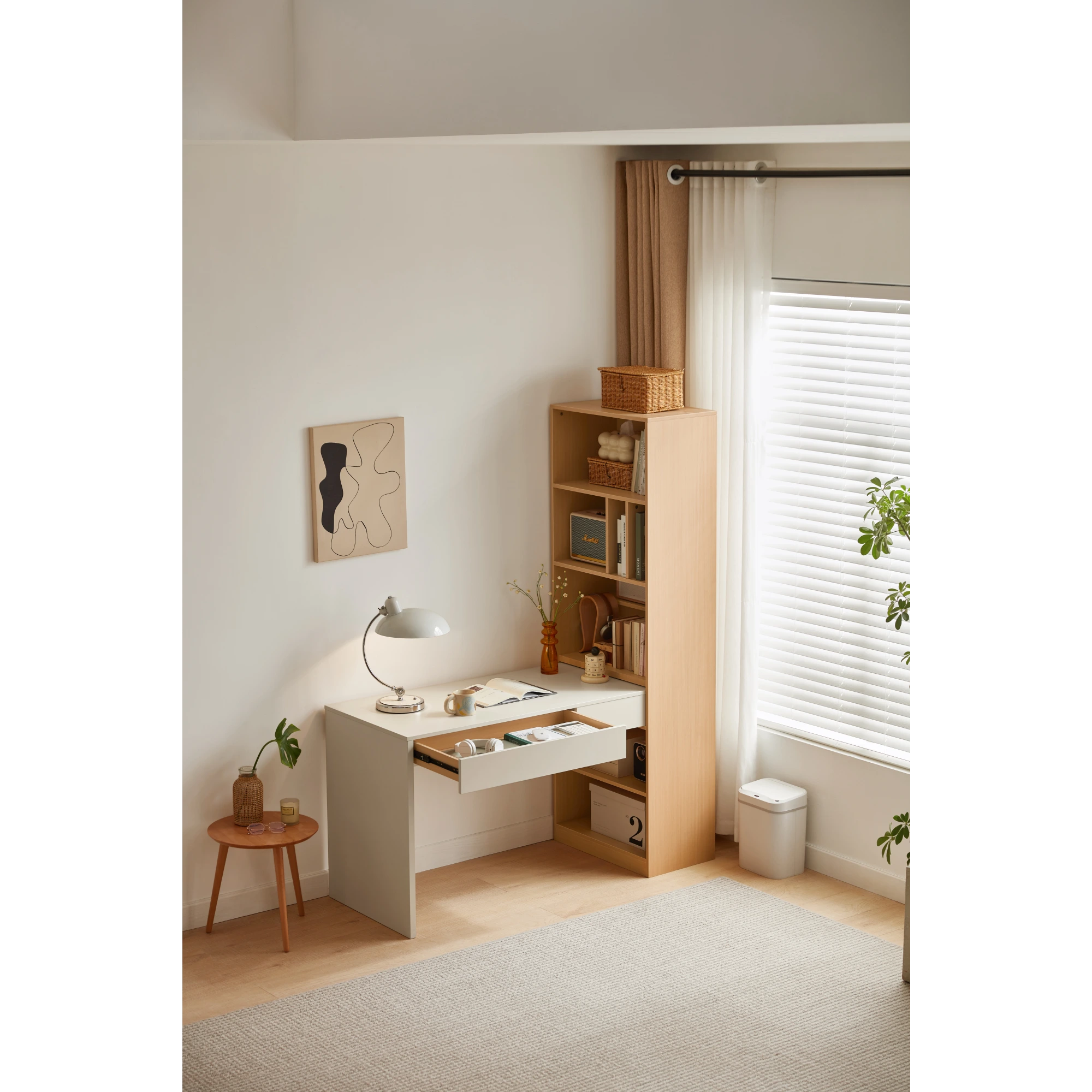 Linspire Rena Desk with Bookcase, Natural Wood & Off-White