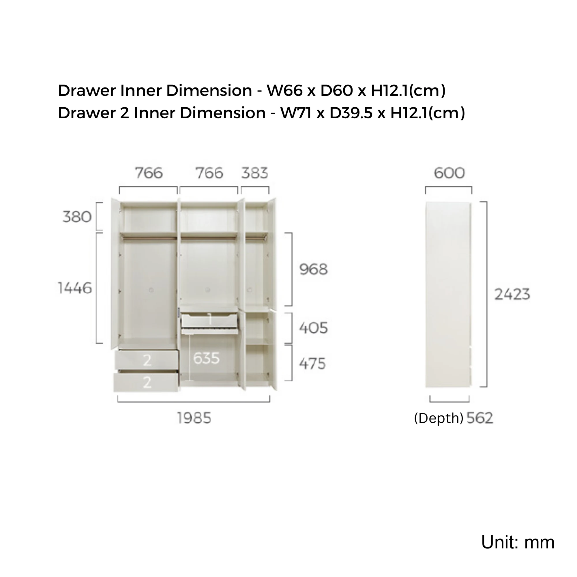 Linspire Serene 5-Door Wardrobe with Drawers