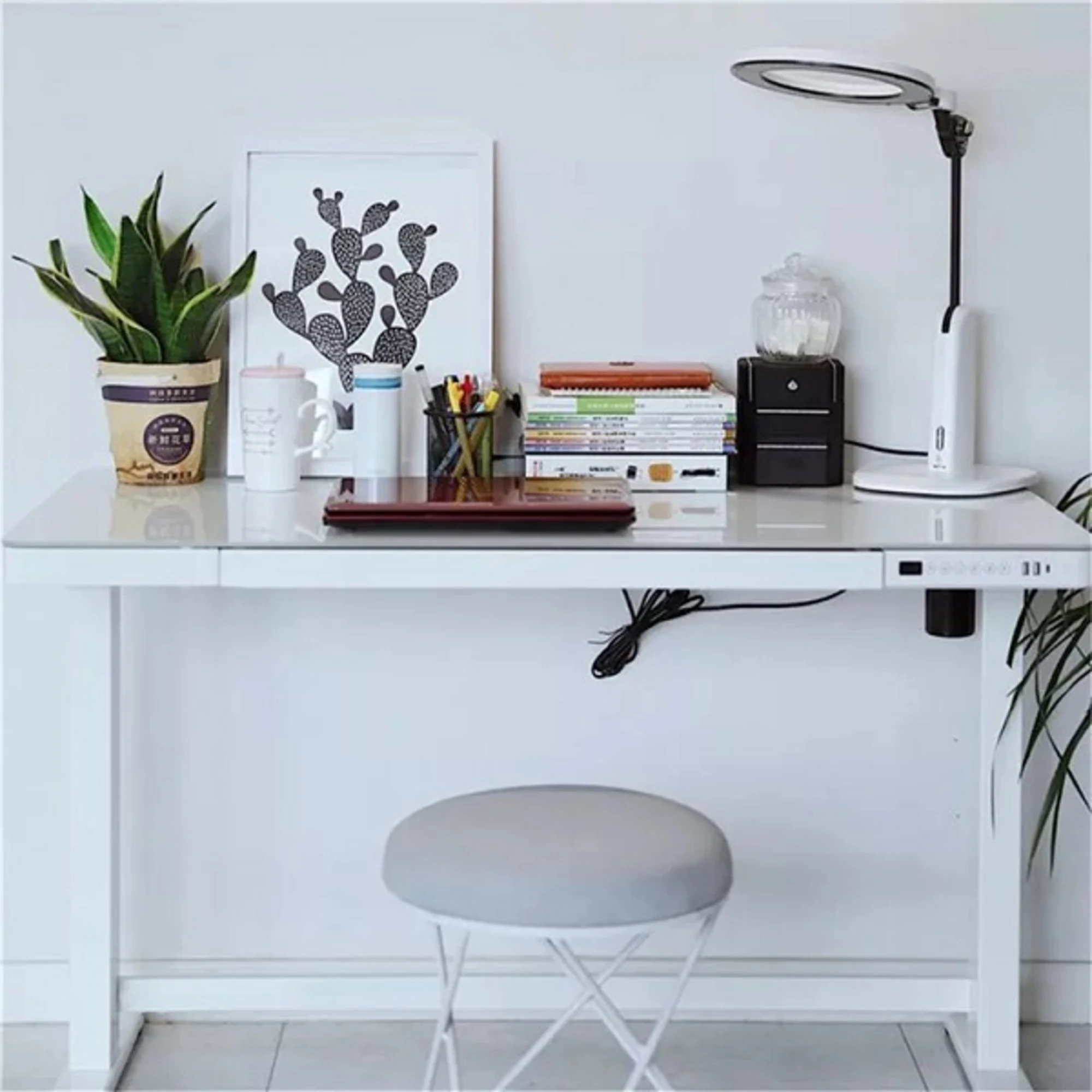 Loctek Et118 All-in-One Standing Desk, With 2 USB-A + 1 USB-C Charging Port, Pull-out Drawer, 120x60cm, White