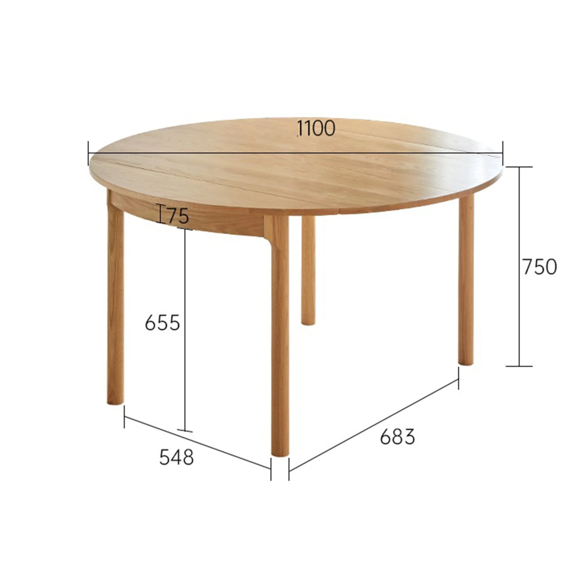 Solidwood Norway Folding Dining Table, Round, 110x75cm, Natural Wood